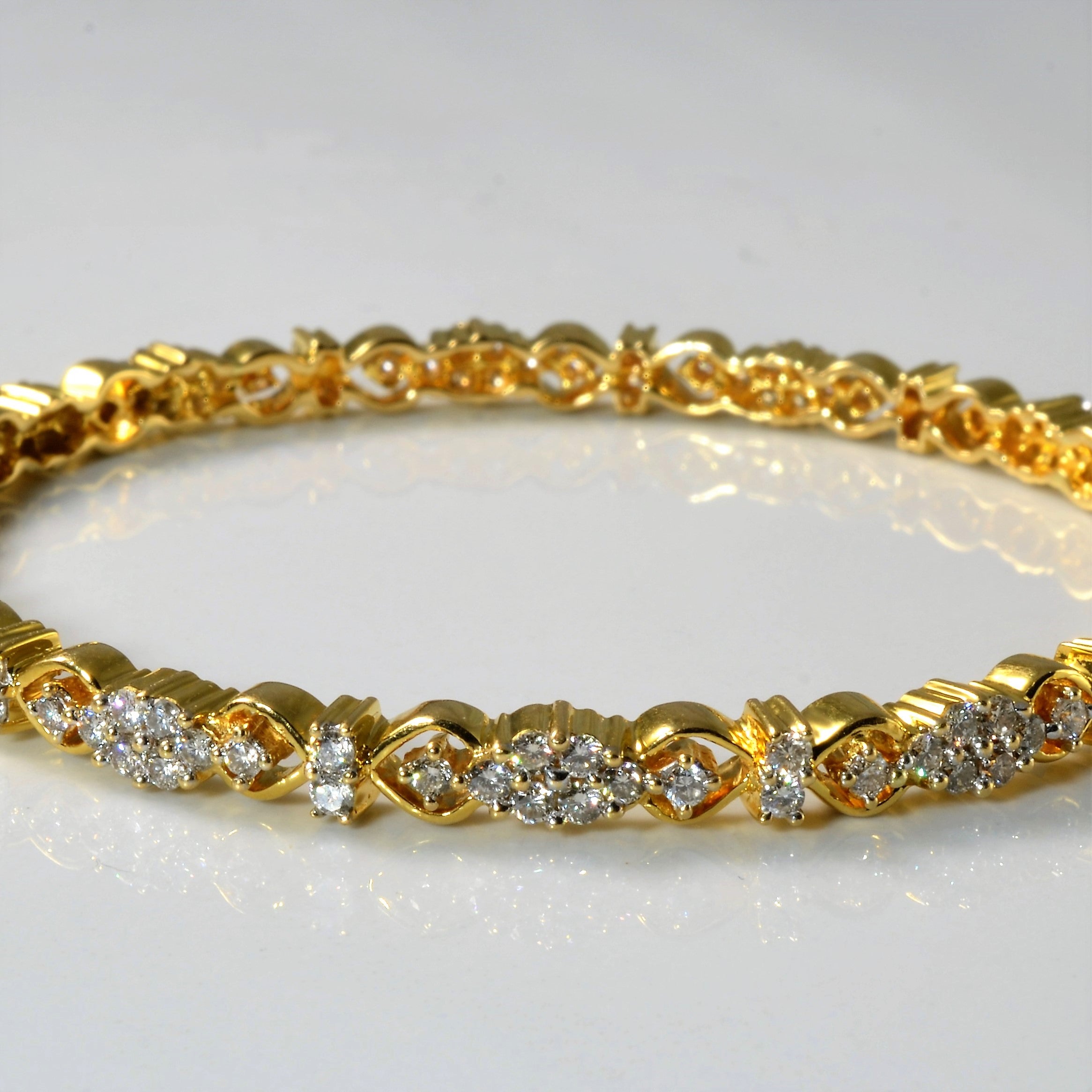 Cluster Diamond Filigree Gold Bangle | 2.23ctw | 8"|