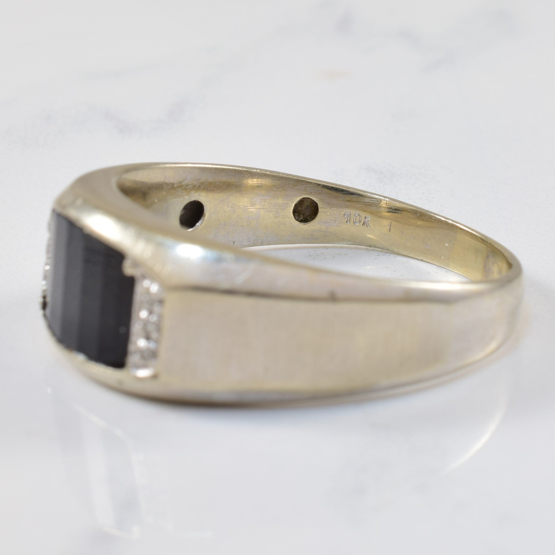 Faceted Onyx & Diamond Ring | 2.00ct, 0.03ctw | SZ 12.75 |