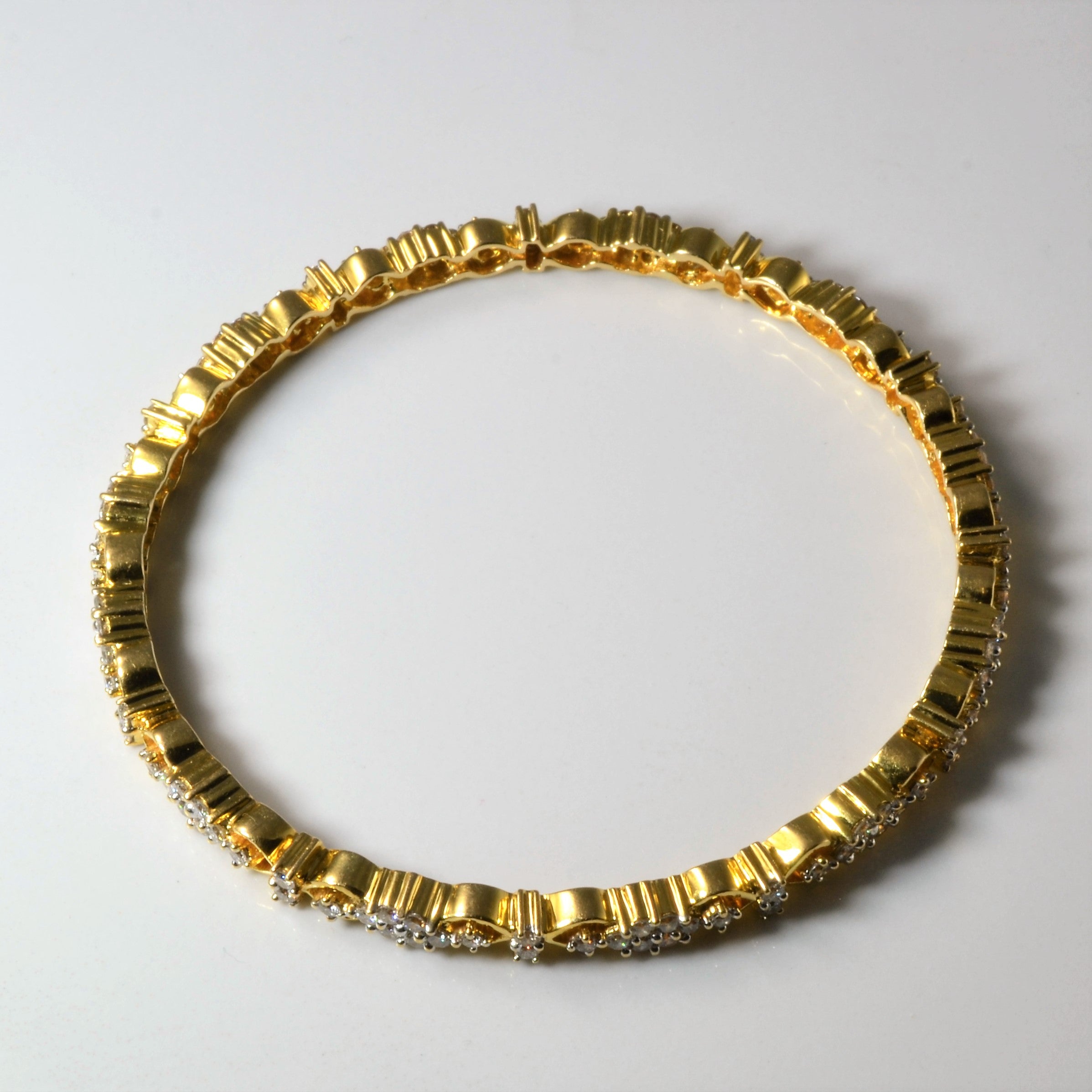 Cluster Diamond Filigree Gold Bangle | 2.23ctw | 8"|