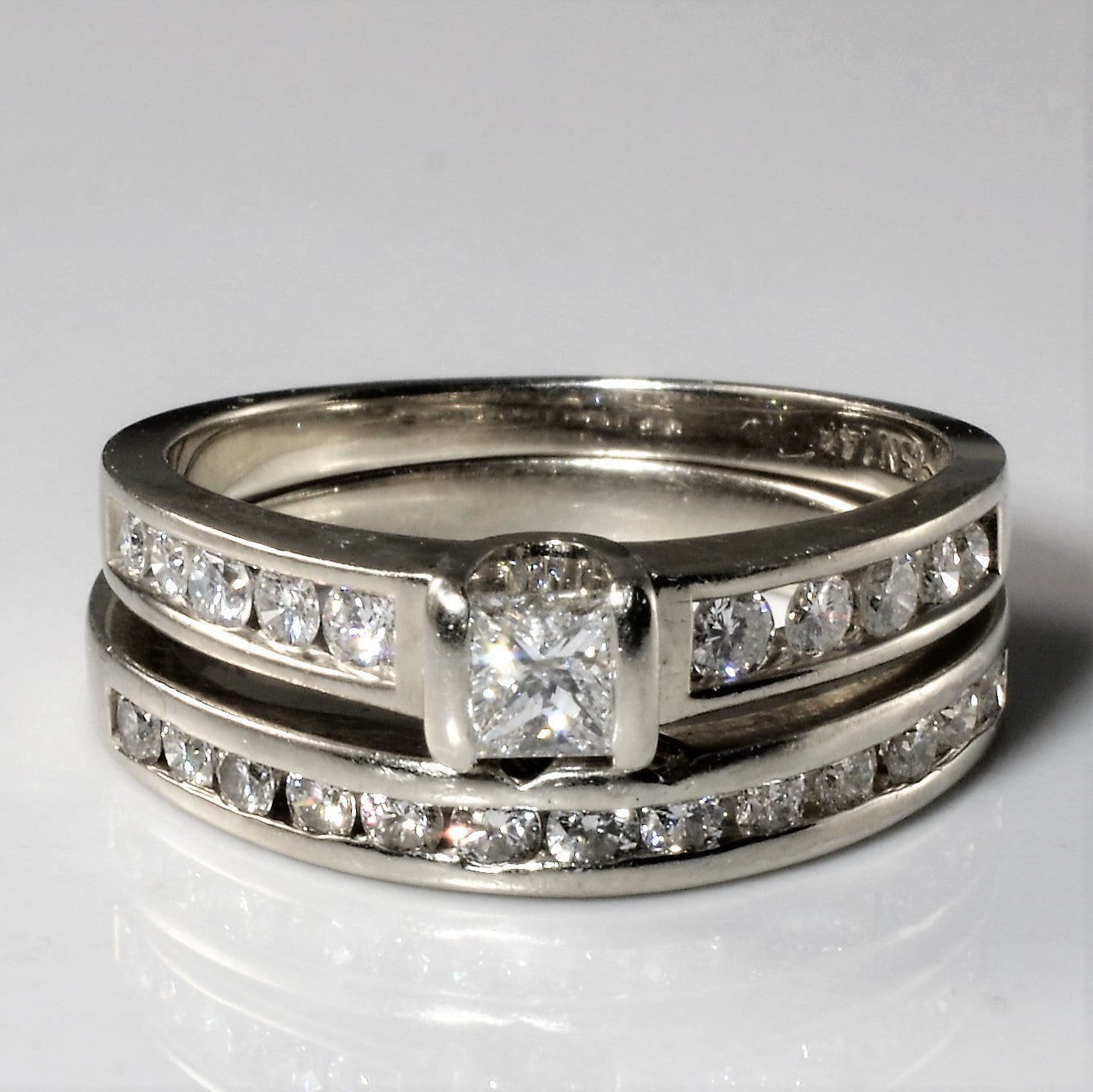 Channel Detailed Tension Diamond Wedding Set | 0.86ctw | SZ 6.75 |