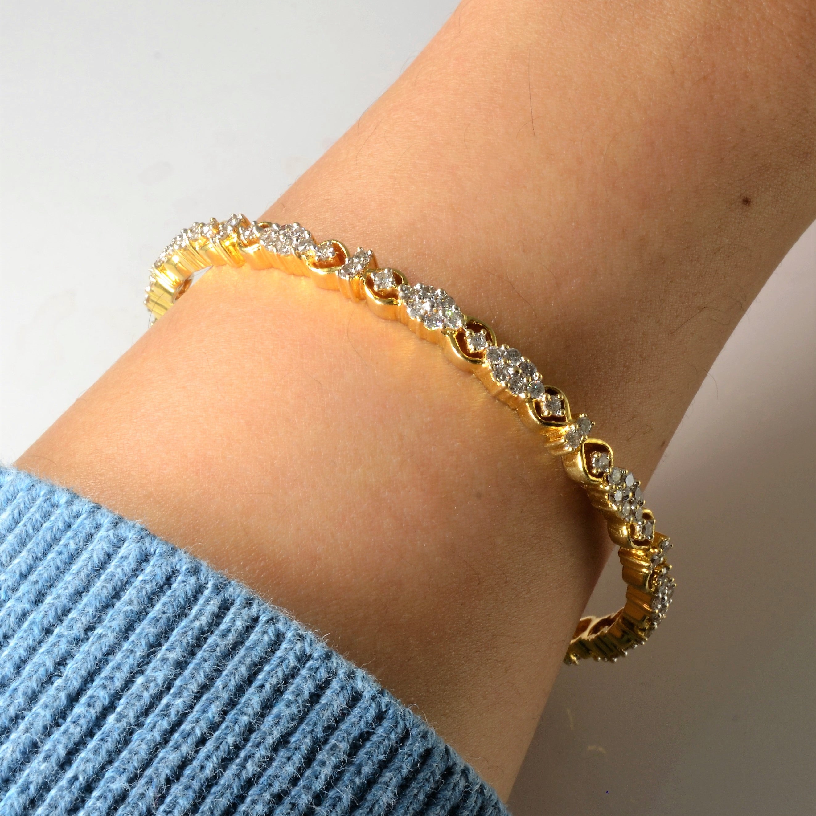 Cluster Diamond Filigree Gold Bangle | 2.23ctw | 8"|