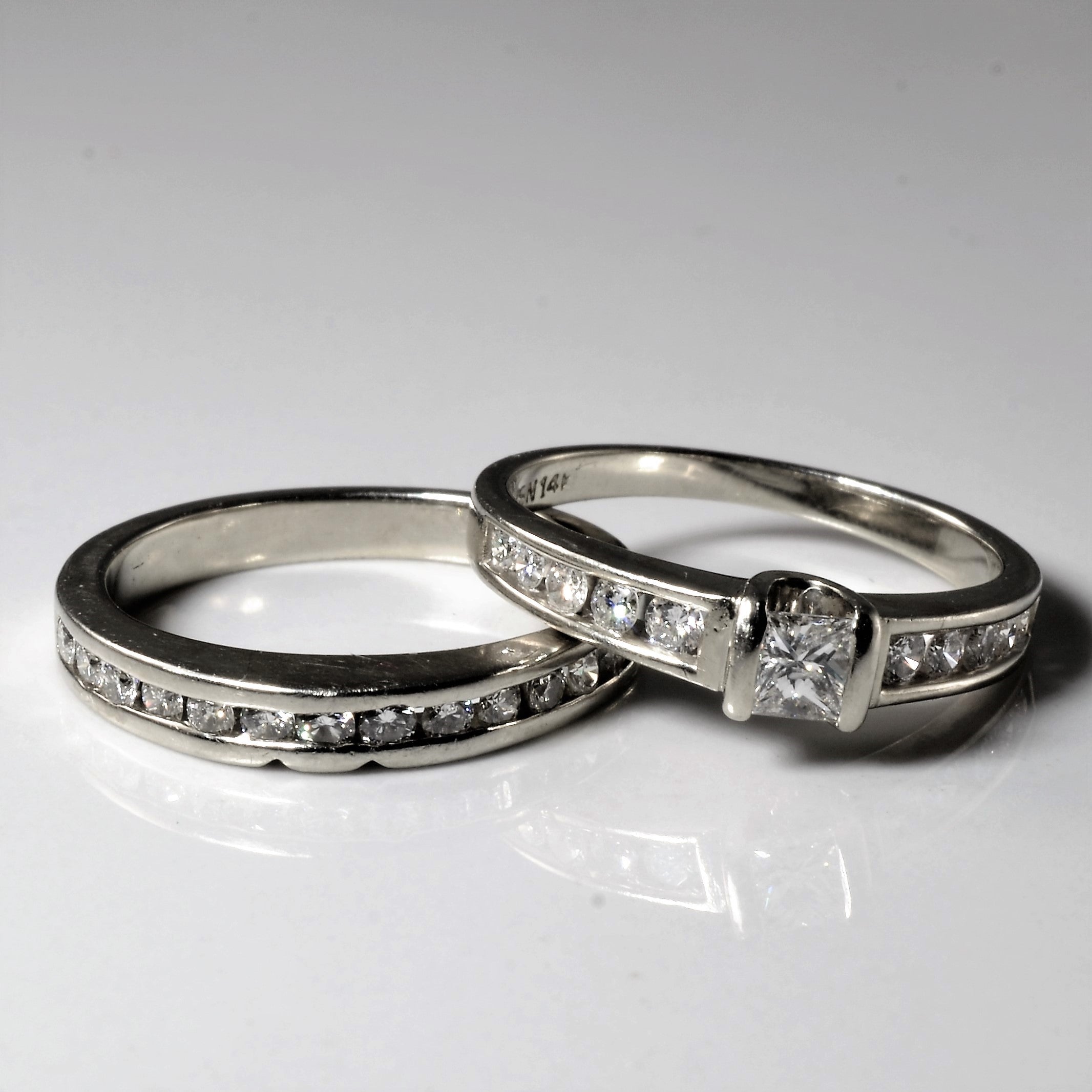 Channel Detailed Tension Diamond Wedding Set | 0.86ctw | SZ 6.75 |