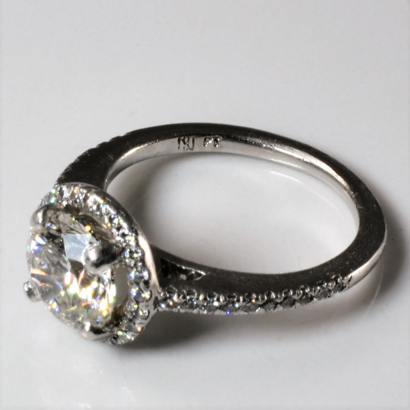 GIA Diamond Halo Engagement Ring | 1.71ct SI1 H Ex | 1.89ctw | SZ 5.25 |