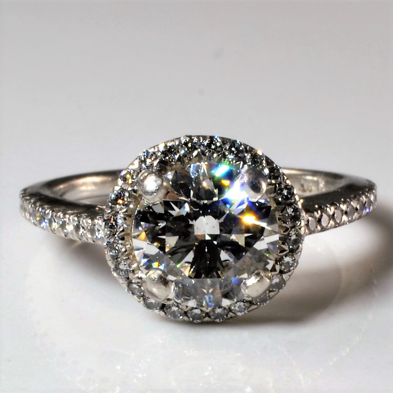 GIA Diamond Halo Engagement Ring | 1.71ct SI1 H Ex | 1.89ctw | SZ 5.25 |