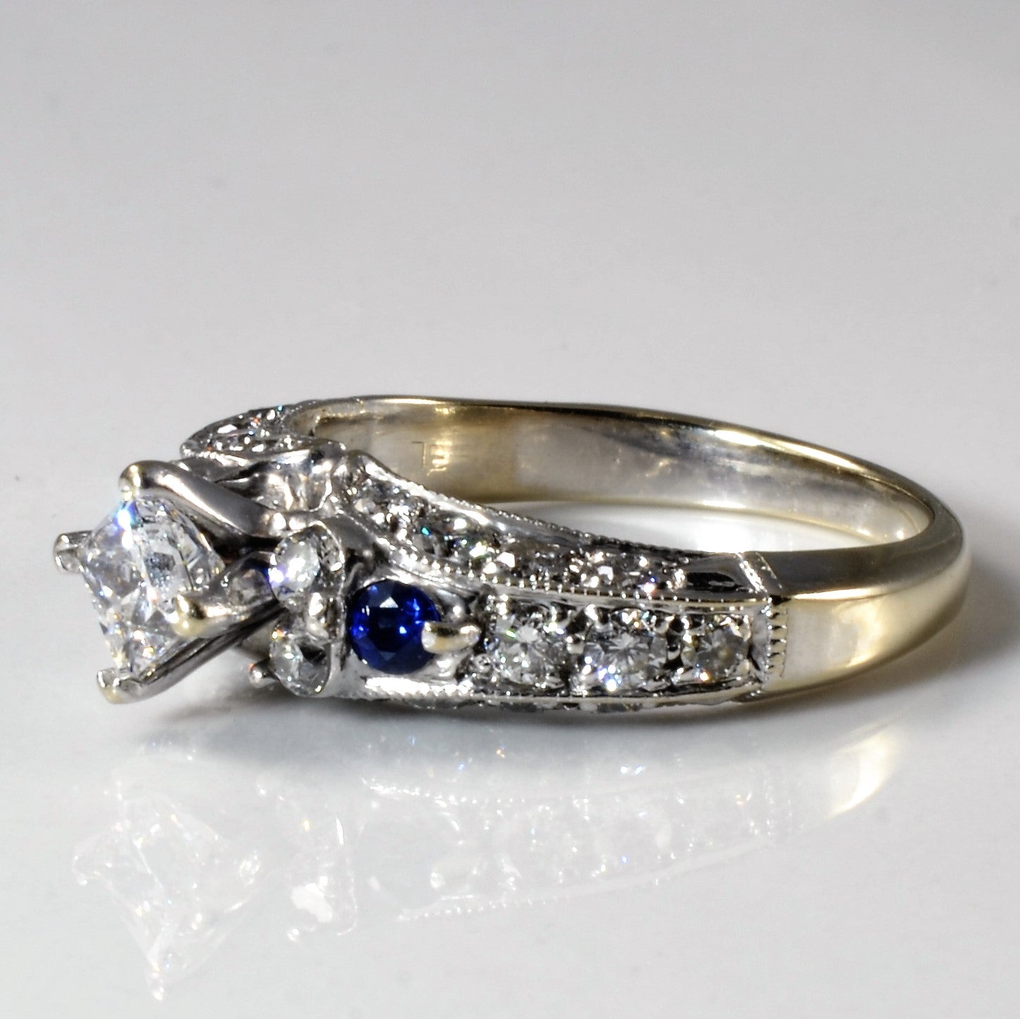 Bague de fiançailles princesse en diamant et saphir | 0,12 ct, 1,15 ct | Taille 7 |