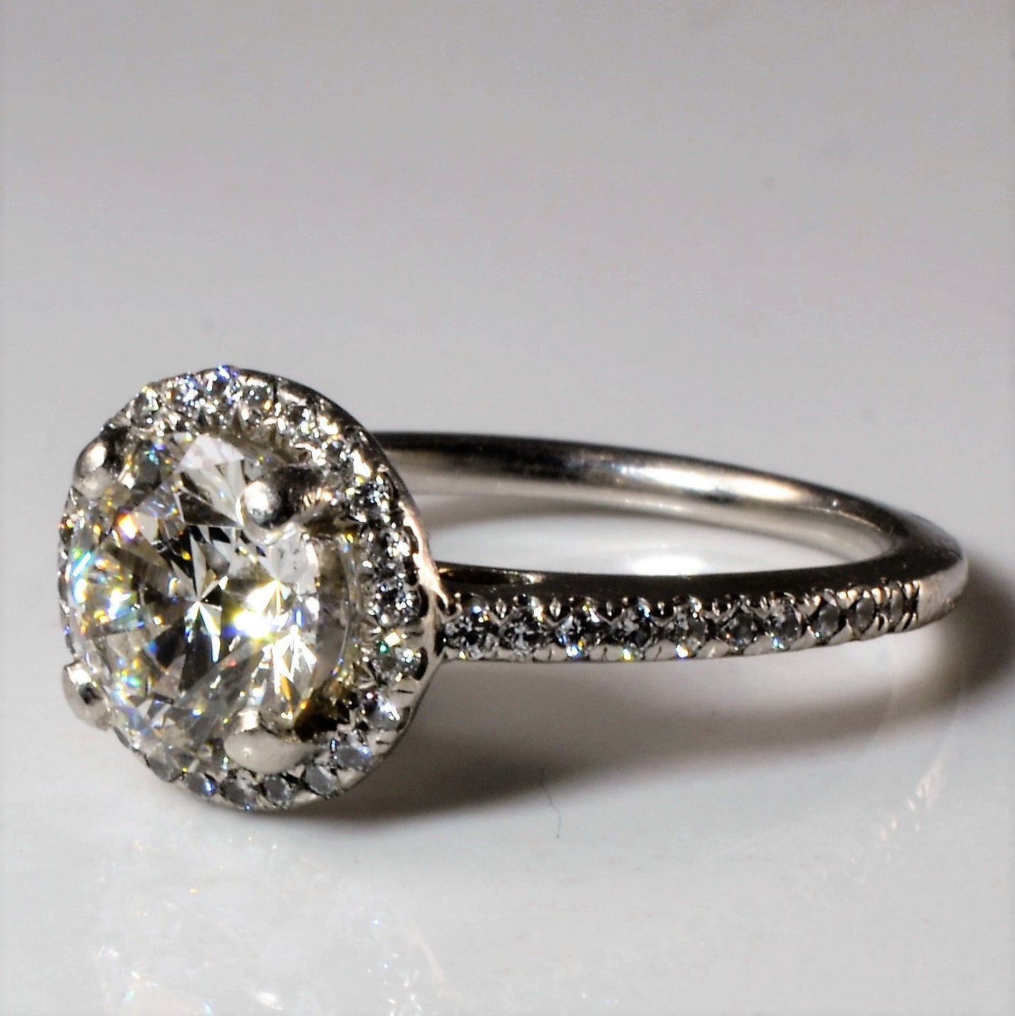 GIA Diamond Halo Engagement Ring | 1.71ct SI1 H Ex | 1.89ctw | SZ 5.25 |