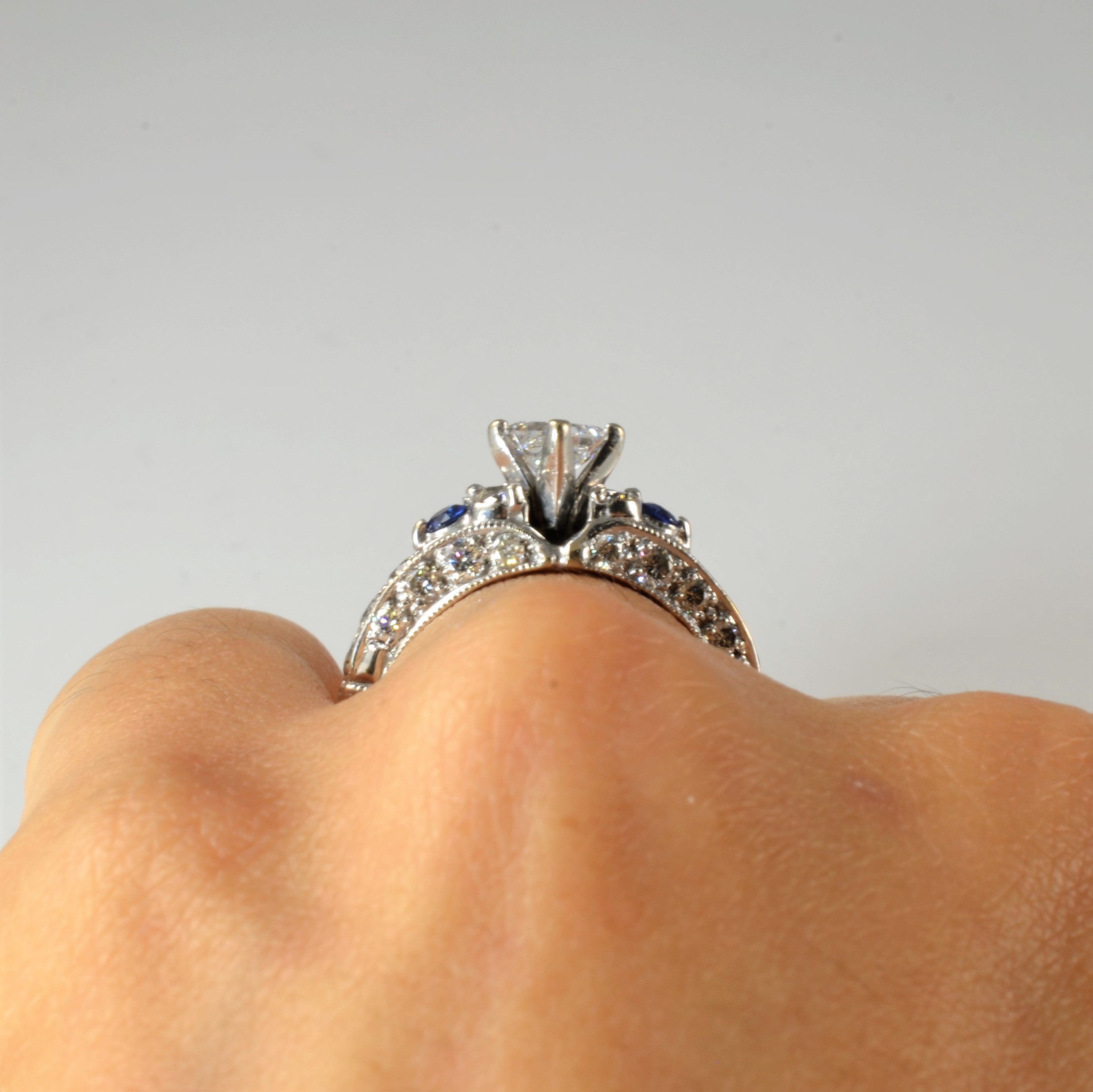 Bague de fiançailles princesse en diamant et saphir | 0,12 ct, 1,15 ct | Taille 7 |