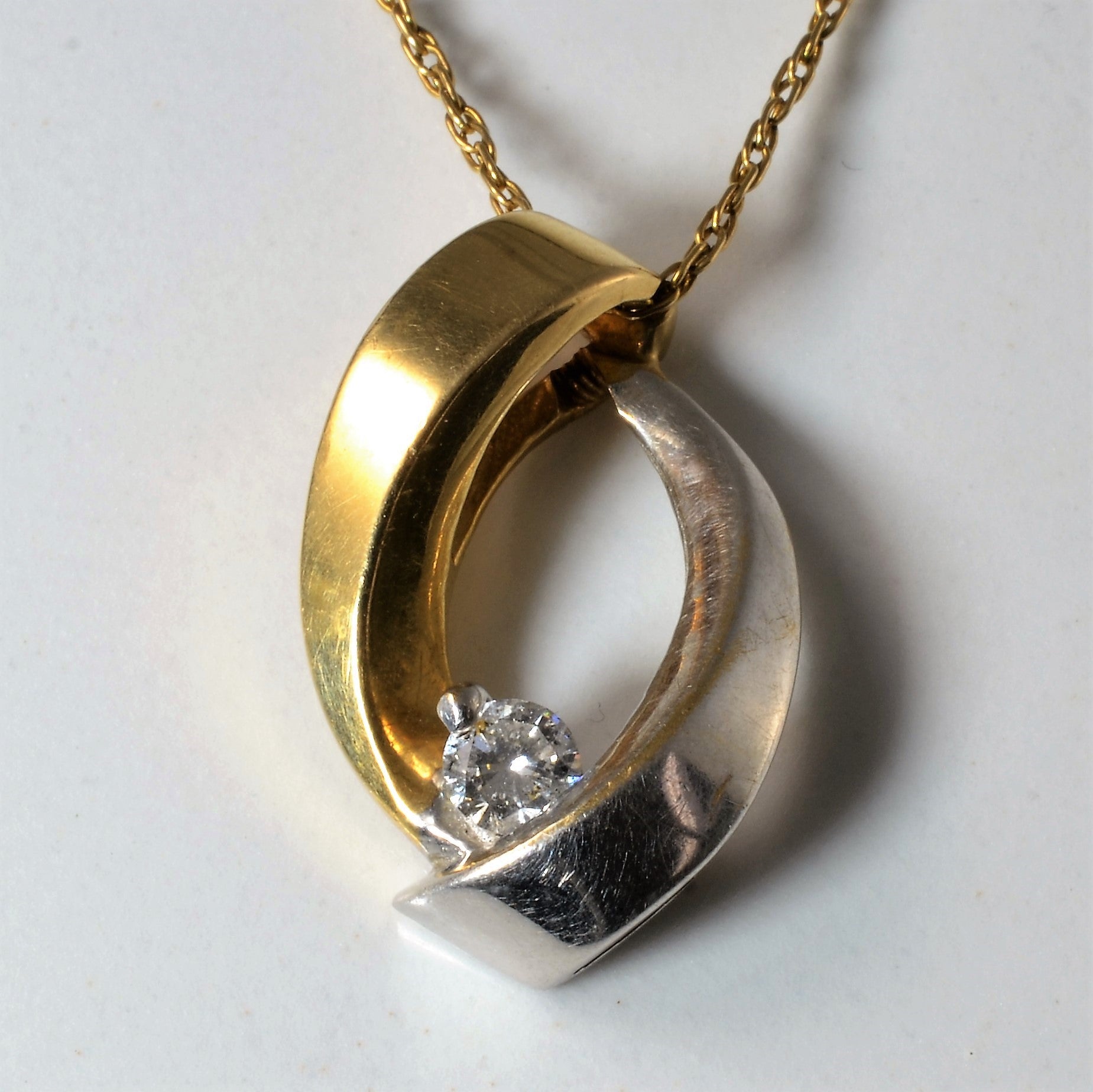 Two Tone Solitaire Diamond Swirl Necklace | 0.13ct | 23" |