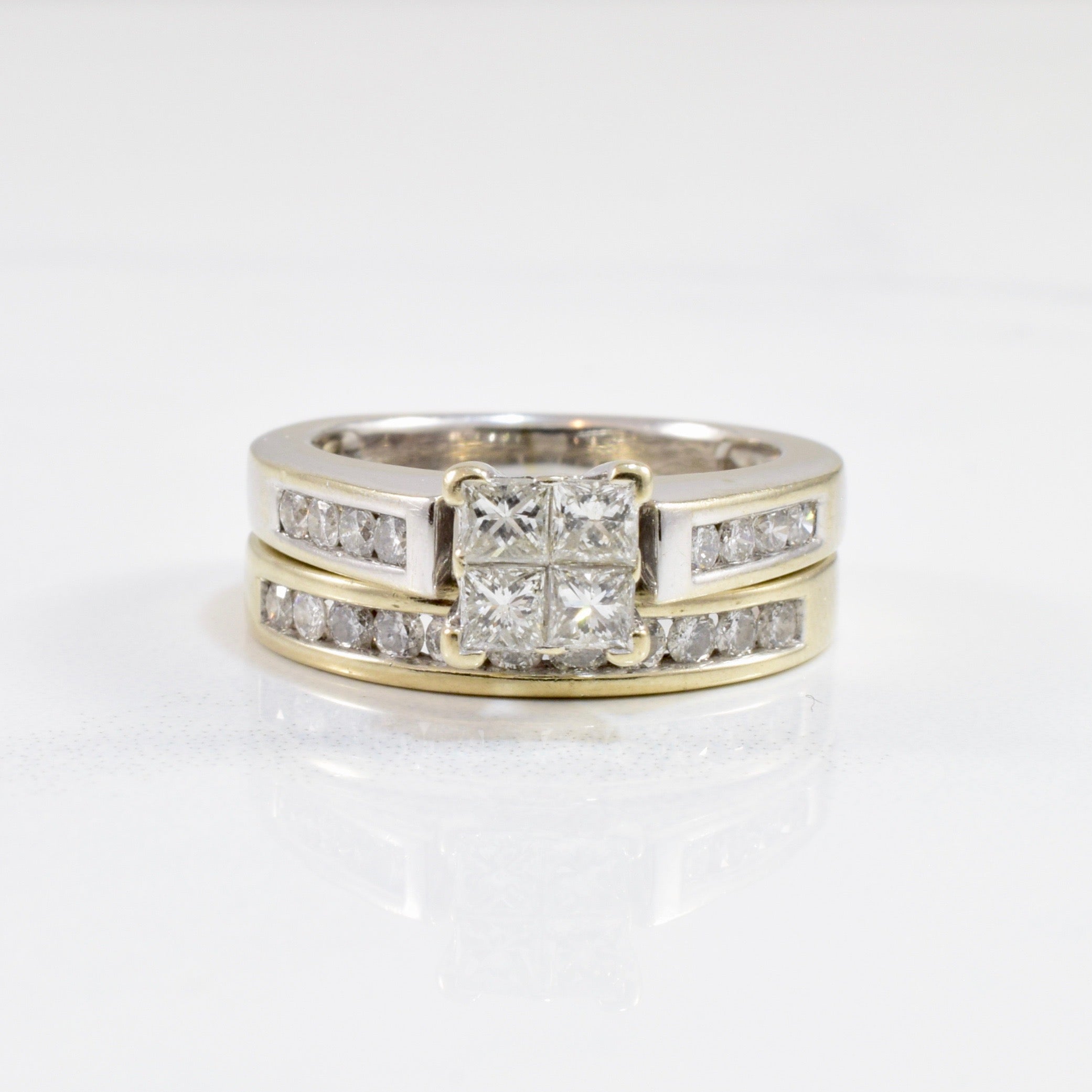 Princess Quad Diamond Wedding Set | 0.89 ctw SZ 5.5 |
