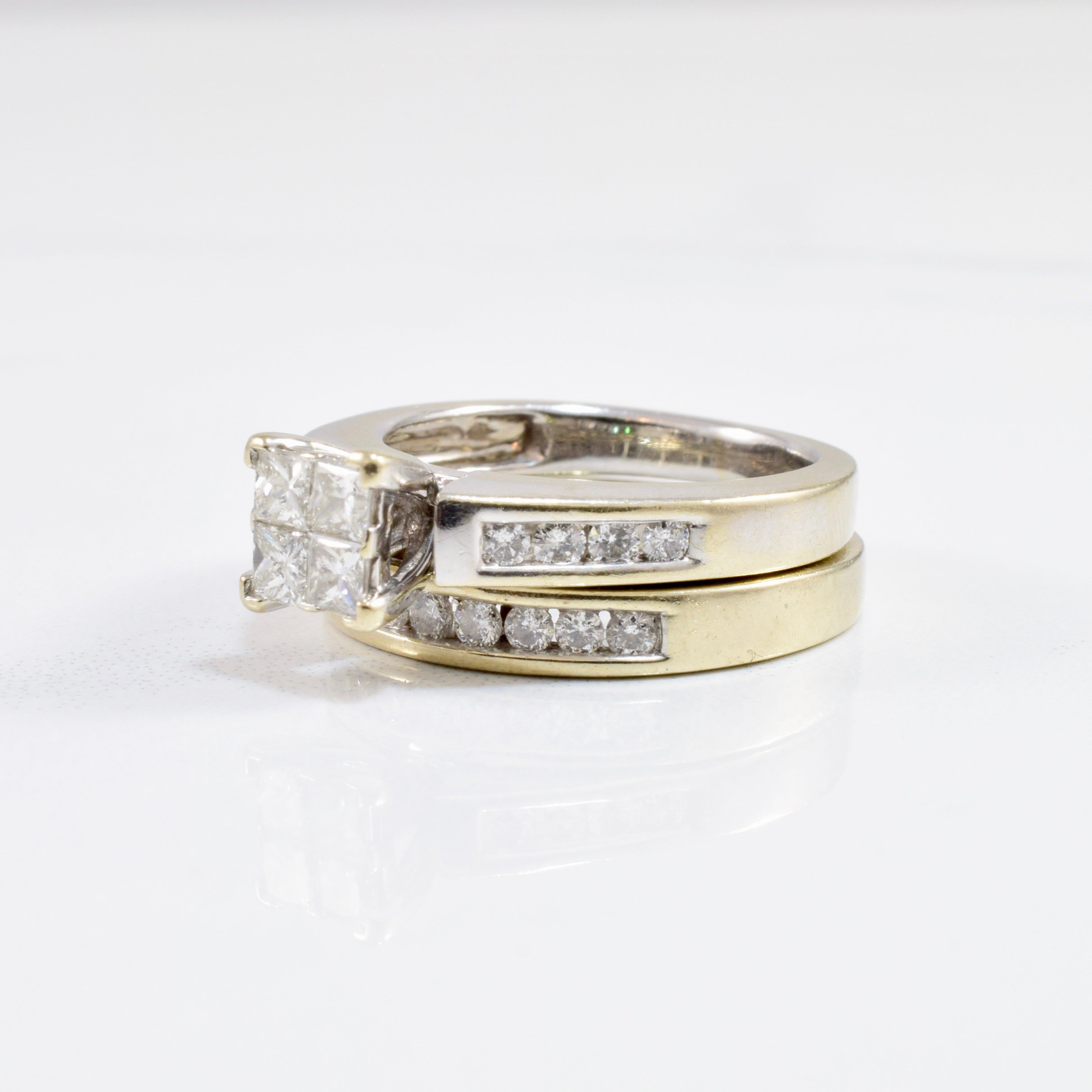 Princess Quad Diamond Wedding Set | 0.89 ctw SZ 5.5 |