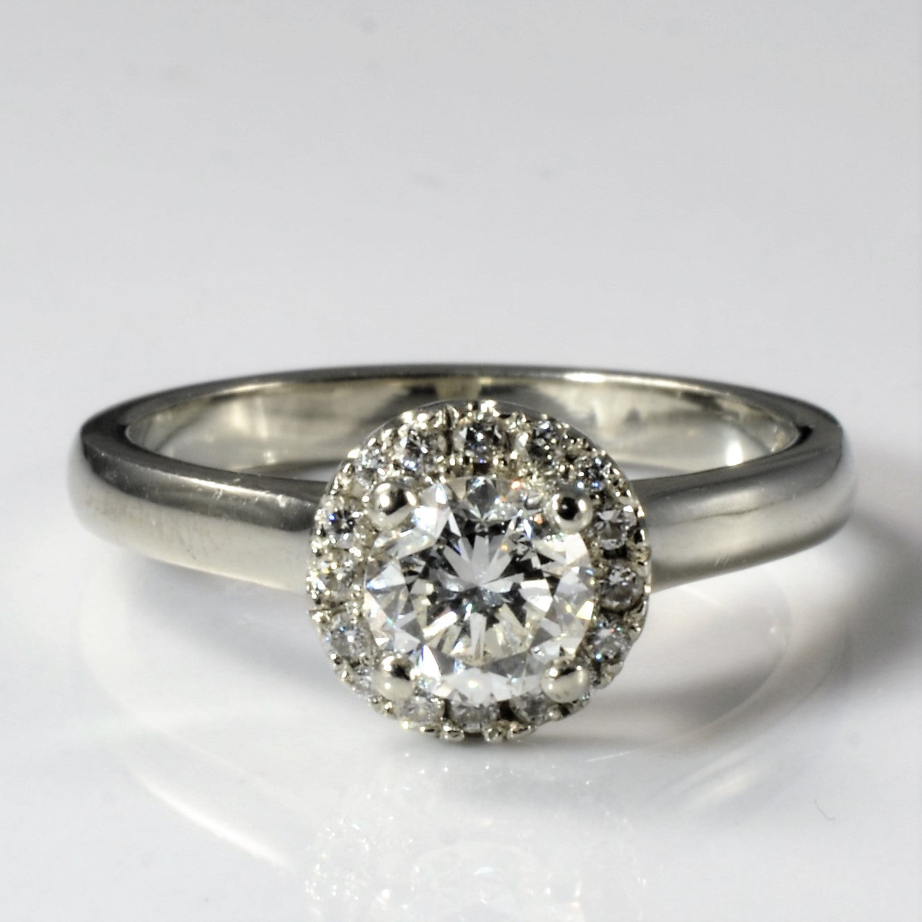 14k White Gold Diamond Halo Engagement Ring | 0.76ctw SI1 I | SZ 6.5 |