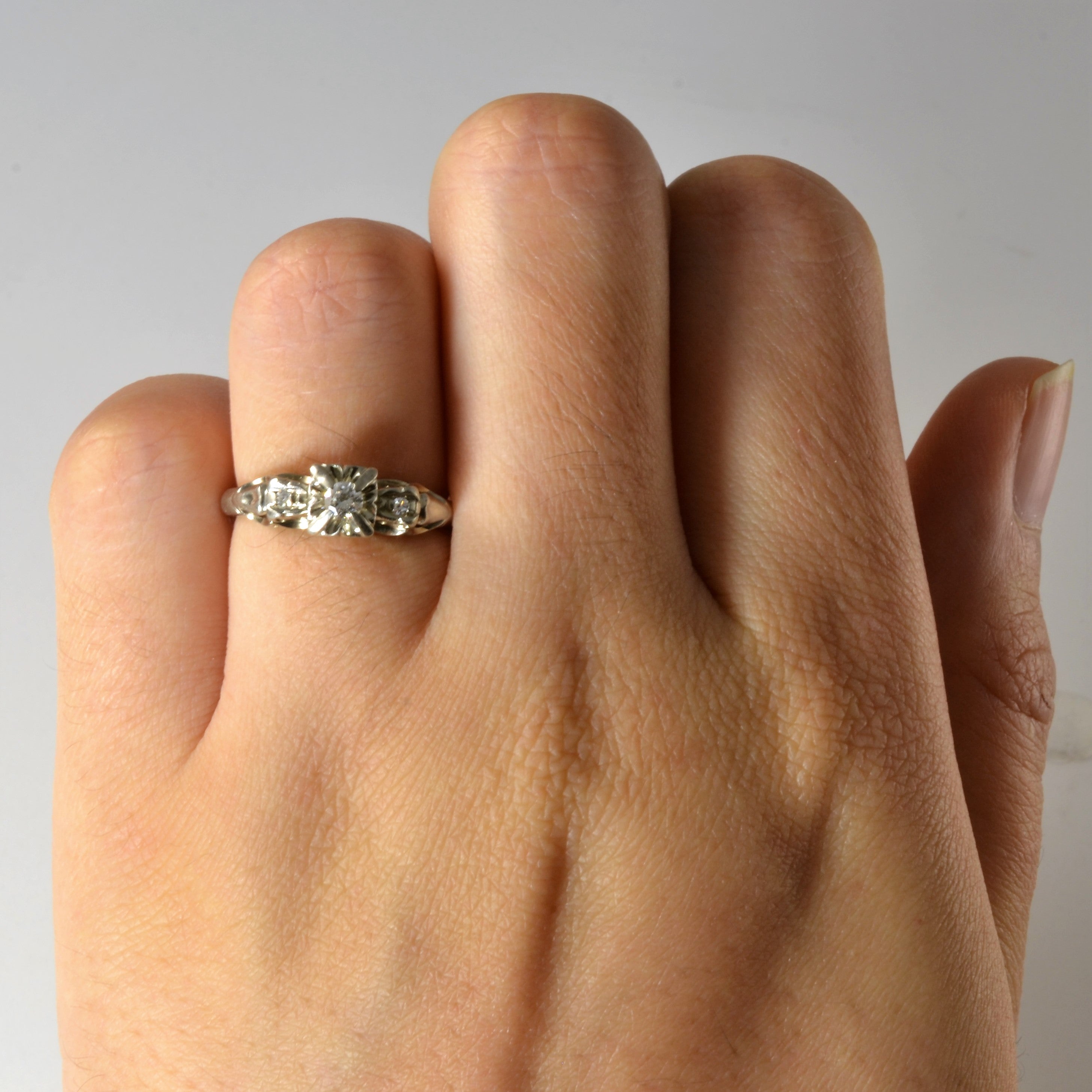 Mid Century Three Stone Diamond Ring | 0.10ctw | SZ 5 |