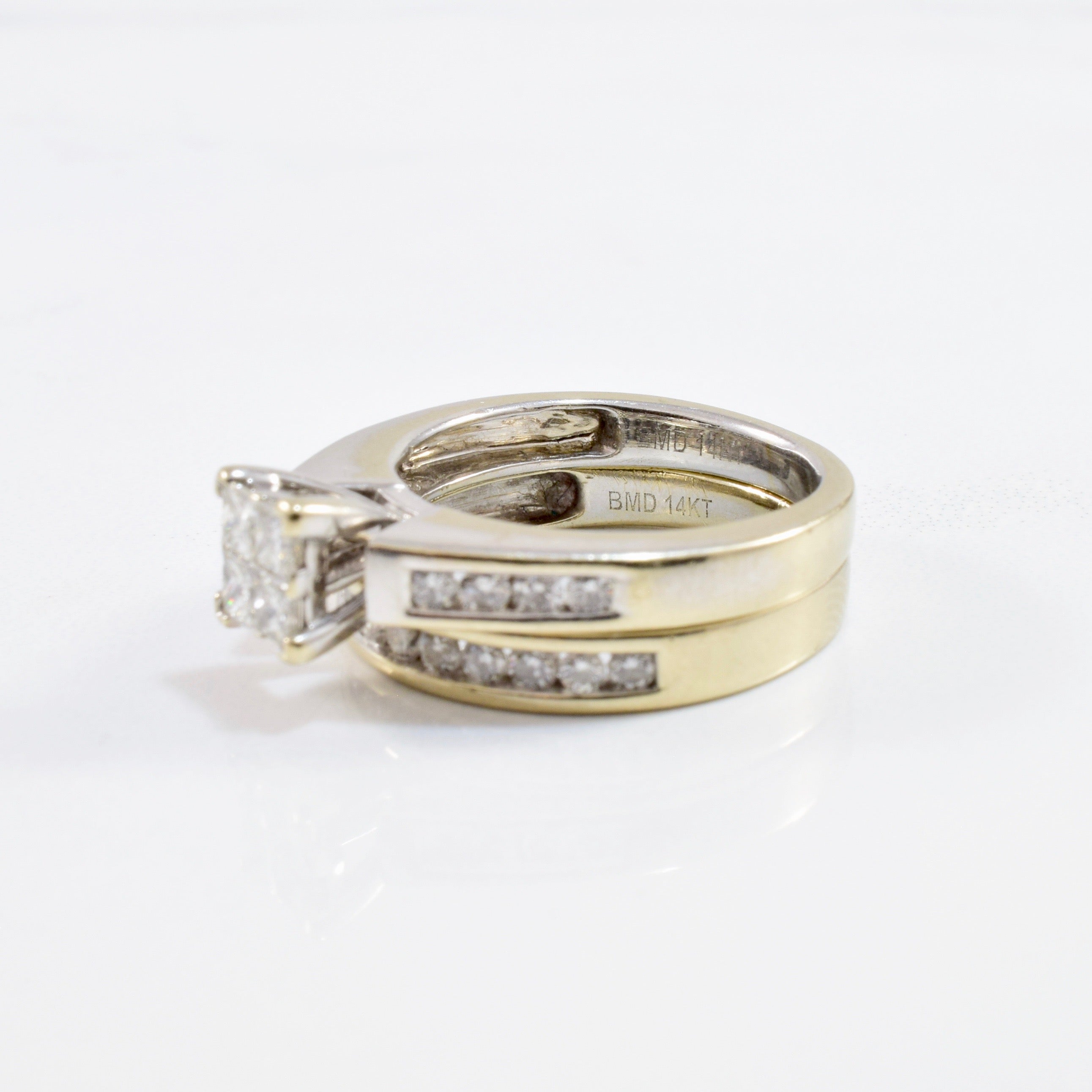 Princess Quad Diamond Wedding Set | 0.89 ctw SZ 5.5 |