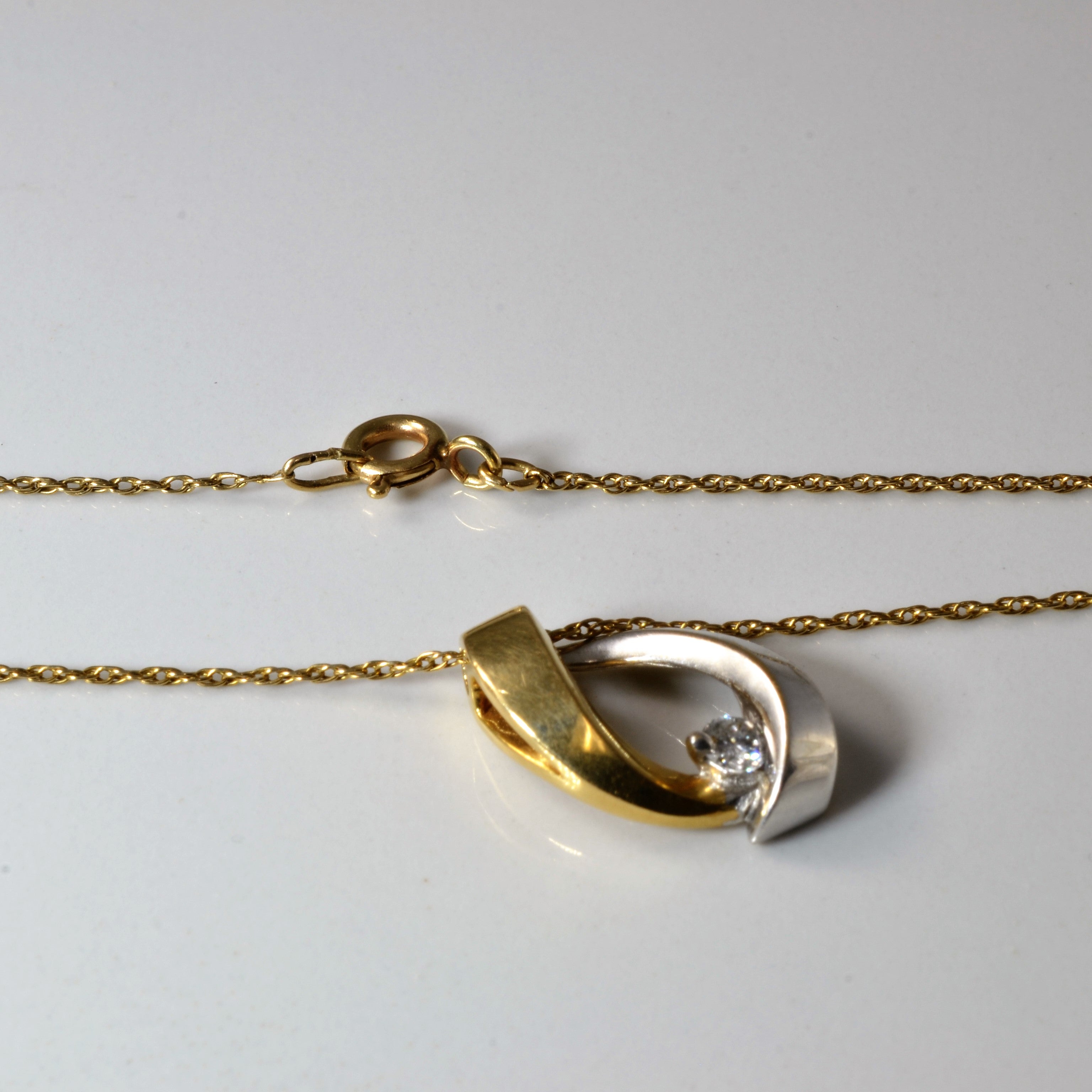 Two Tone Solitaire Diamond Swirl Necklace | 0.13ct | 23" |
