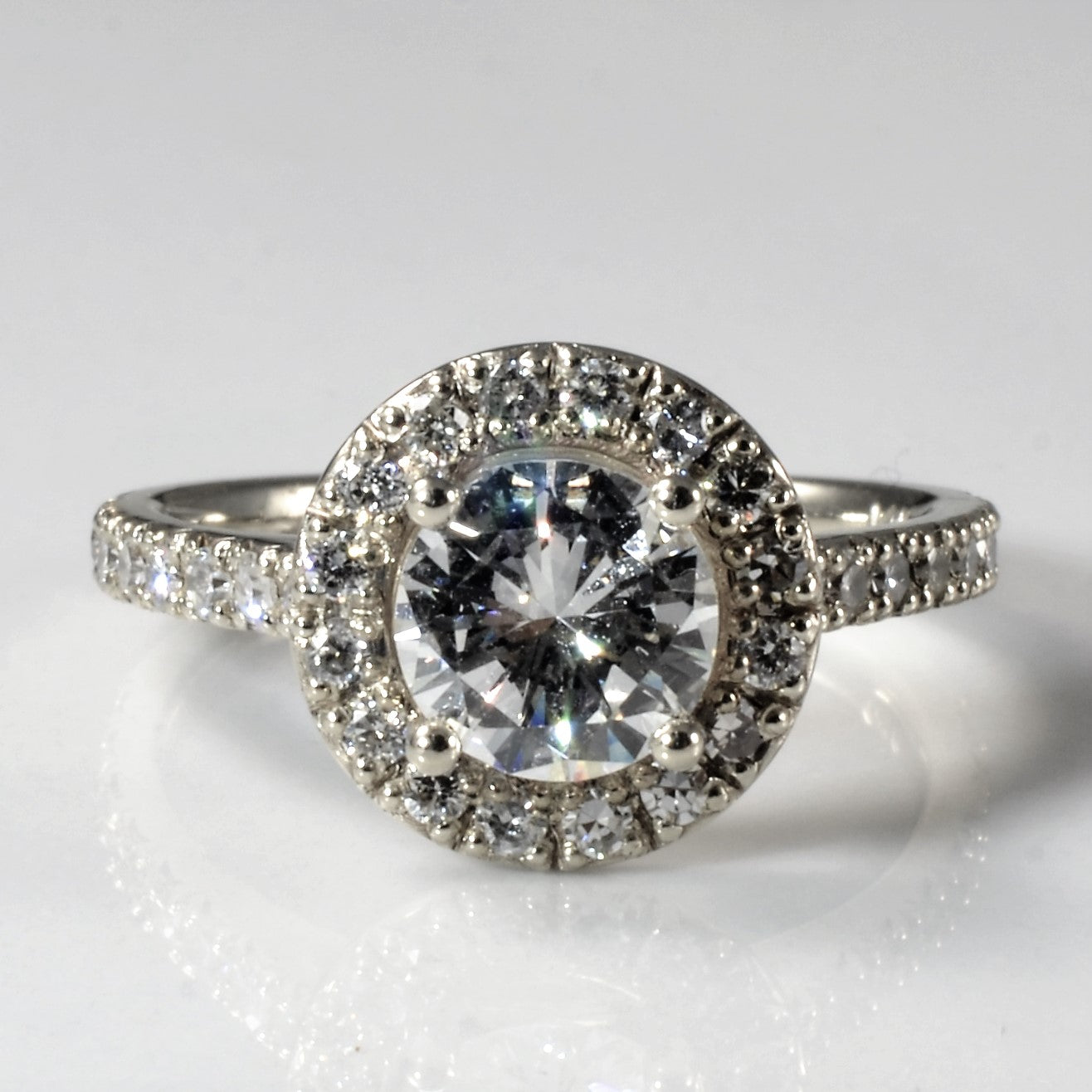GIA Round Brilliant Cut Diamond Halo Engagement Ring | 1.05ct VS1 H, 0.40ctw | SZ 7 |