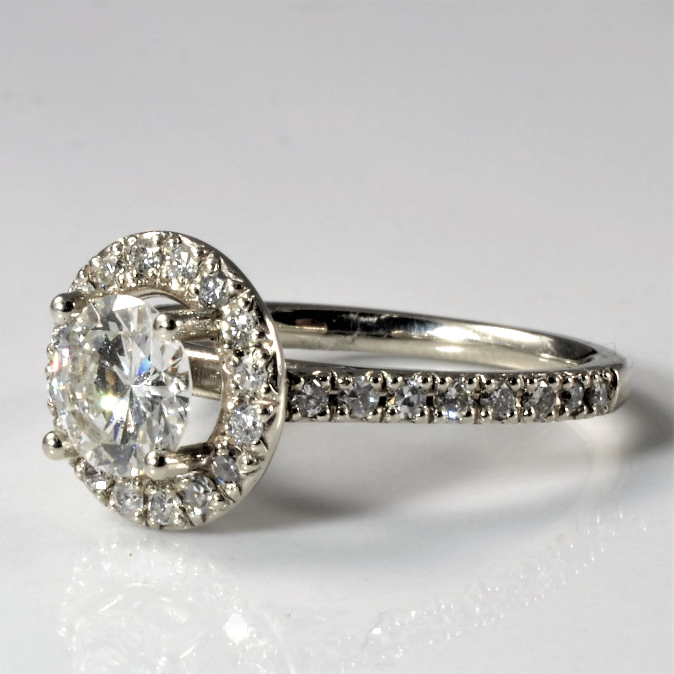 GIA Round Brilliant Cut Diamond Halo Engagement Ring | 1.05ct VS1 H, 0.40ctw | SZ 7 |