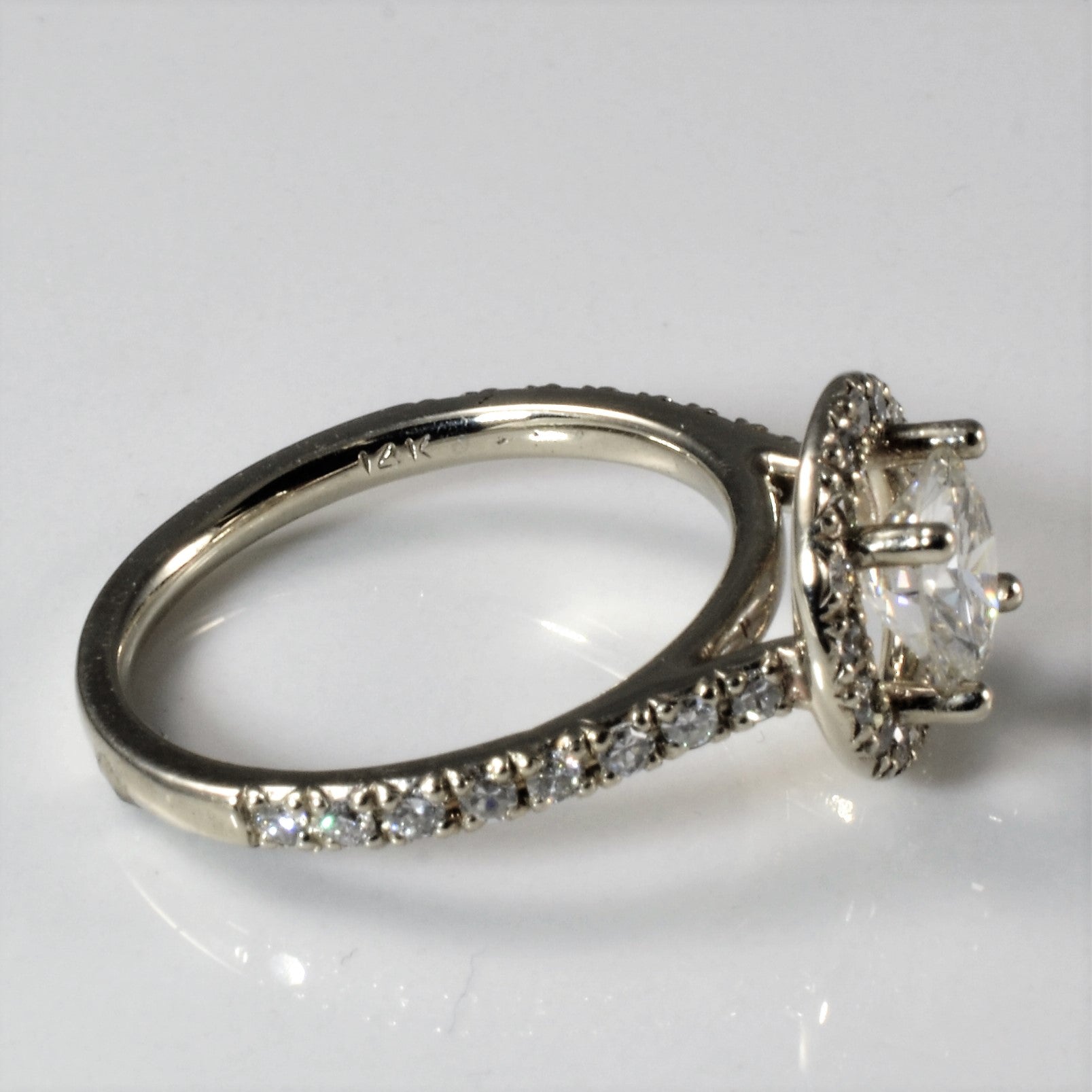 GIA Round Brilliant Cut Diamond Halo Engagement Ring | 1.05ct VS1 H, 0.40ctw | SZ 7 |