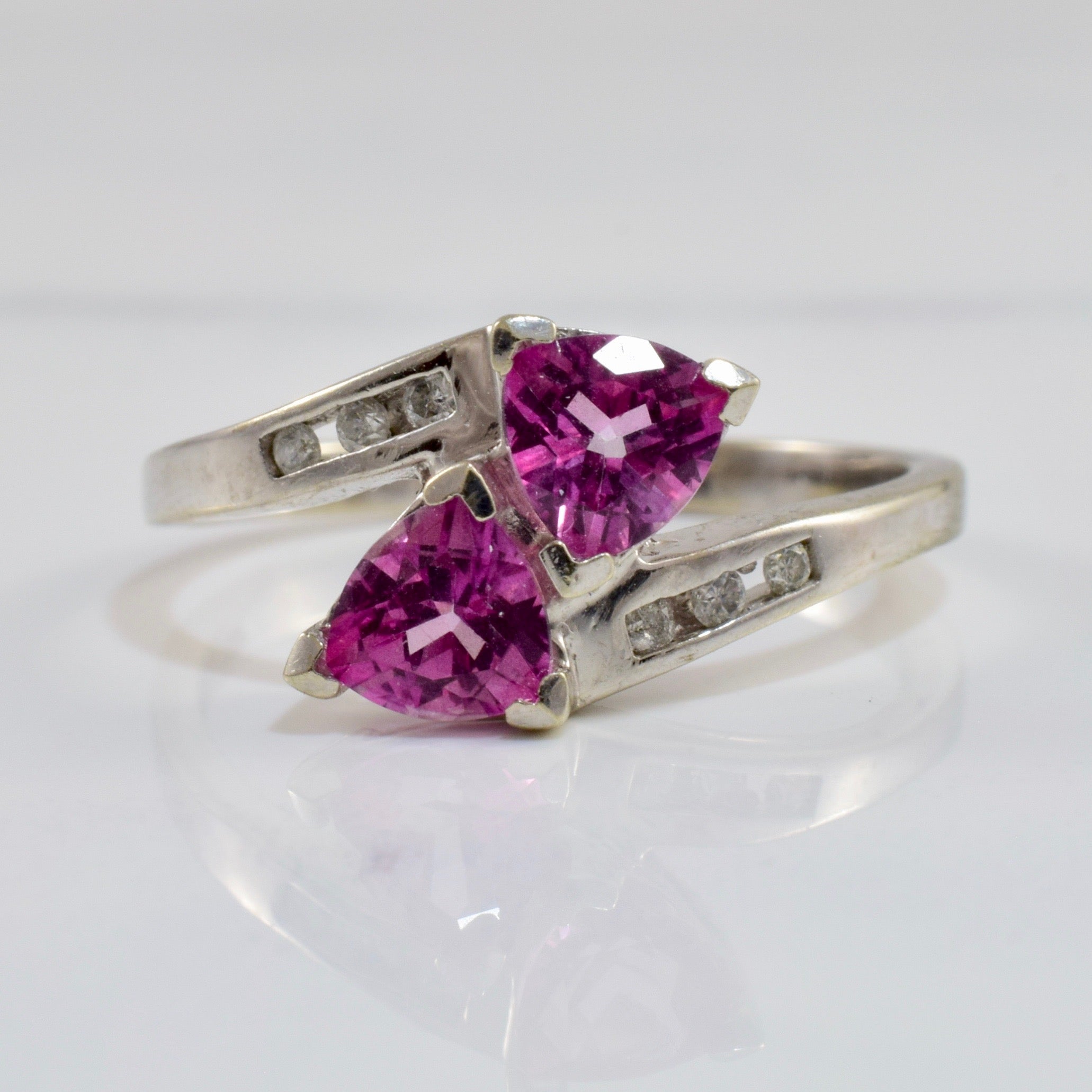 Pink Topaz & Diamond Bypass Ring | 0.06 ctw SZ 7 |