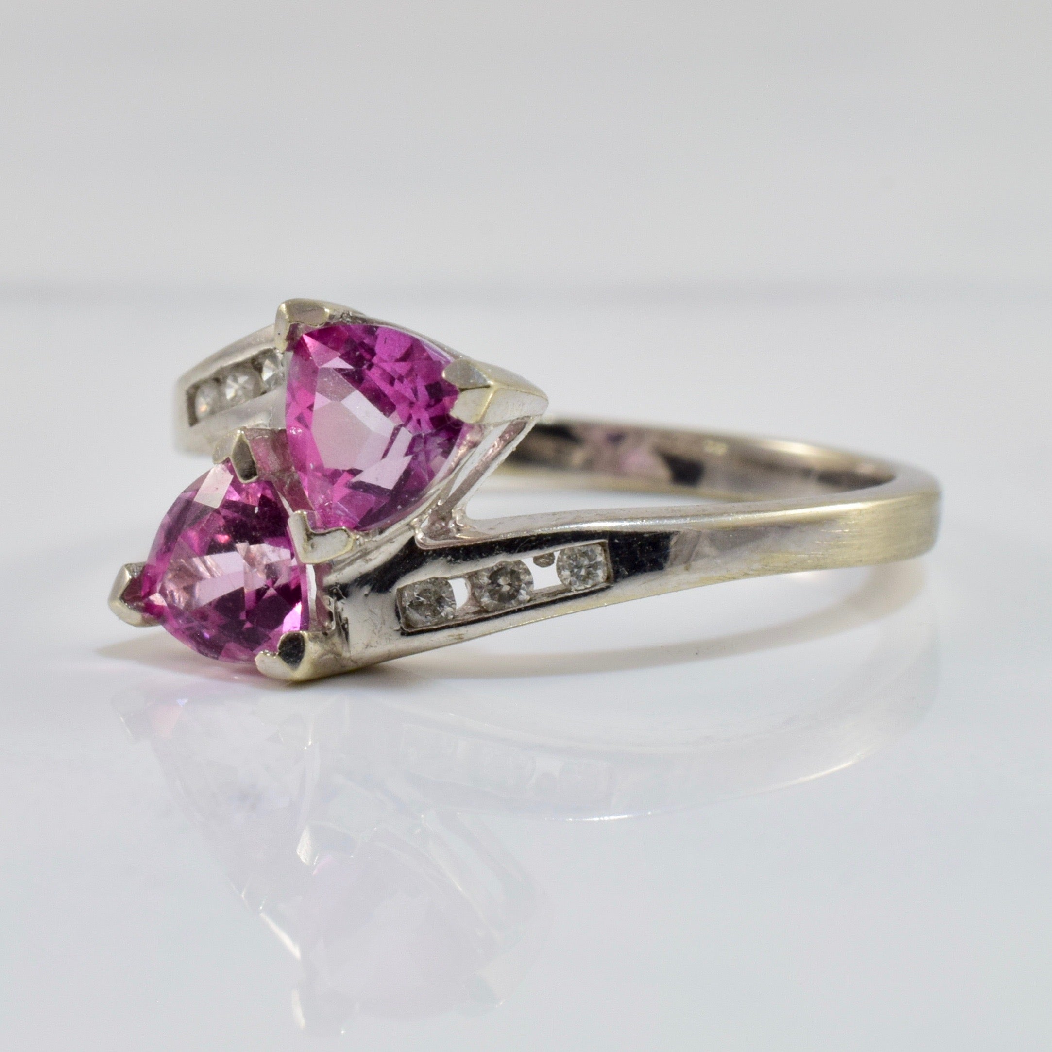 Pink Topaz & Diamond Bypass Ring | 0.06 ctw SZ 7 |