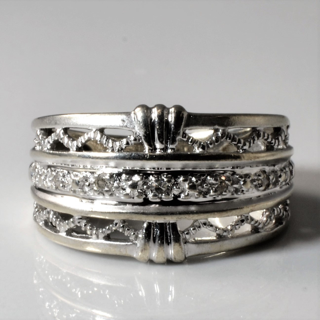 Ornate White Gold Diamond Ring | 0.05ctw | SZ 4.75 |
