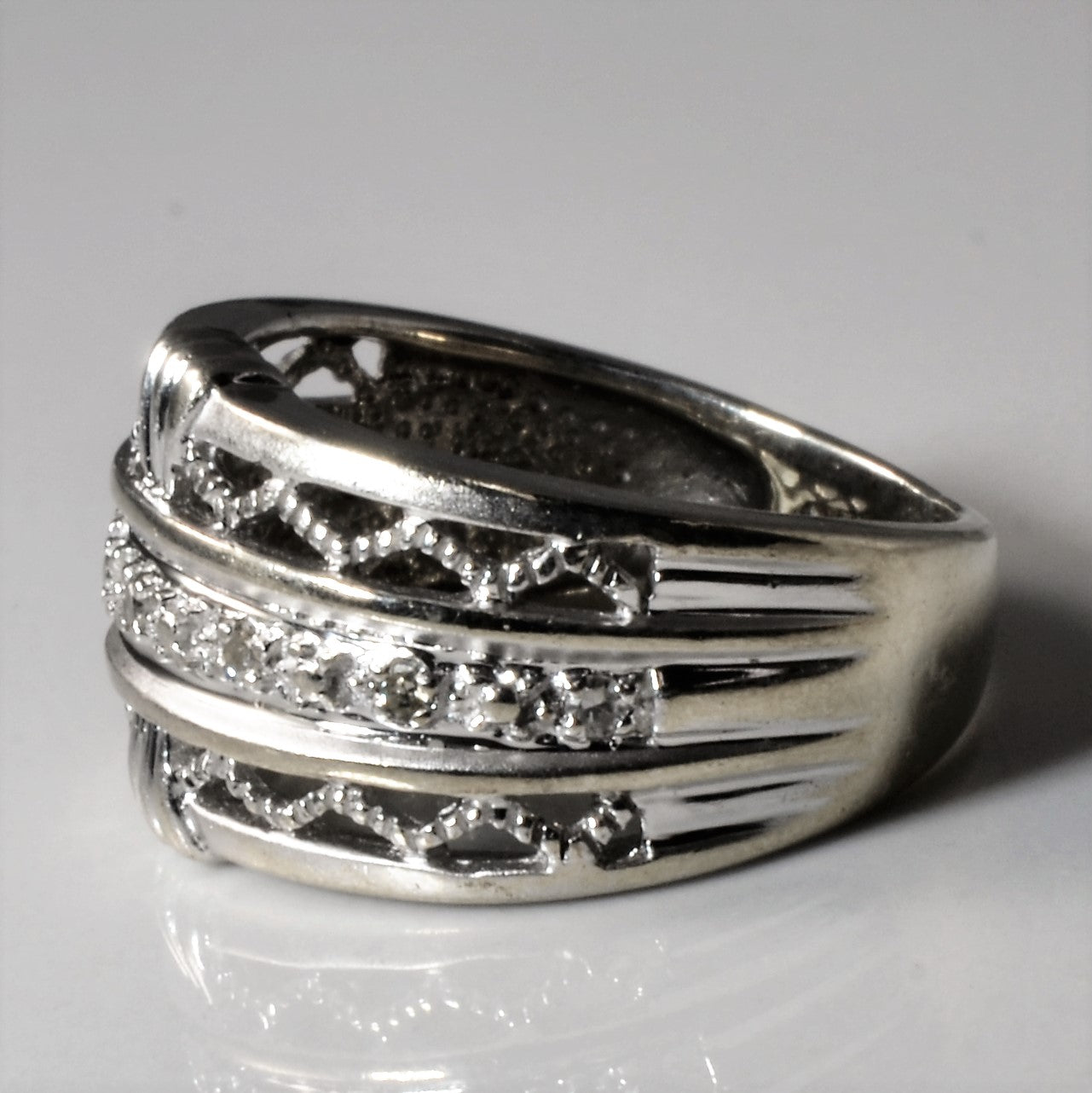 Ornate White Gold Diamond Ring | 0.05ctw | SZ 4.75 |