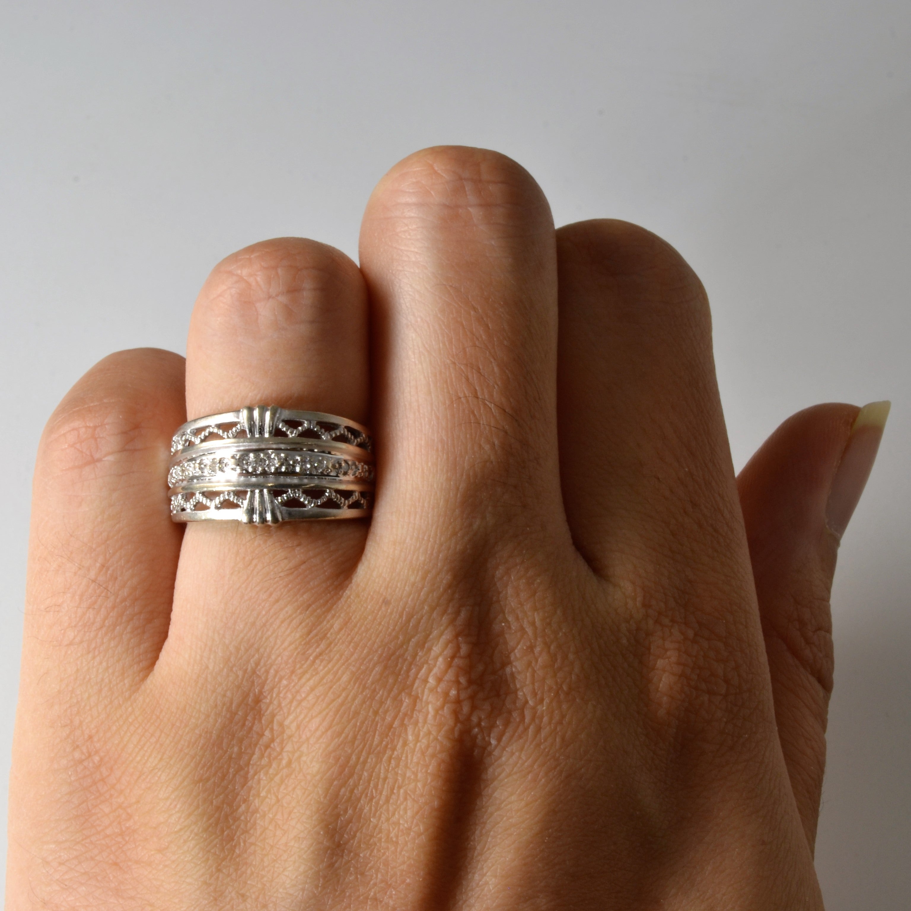 Ornate White Gold Diamond Ring | 0.05ctw | SZ 4.75 |