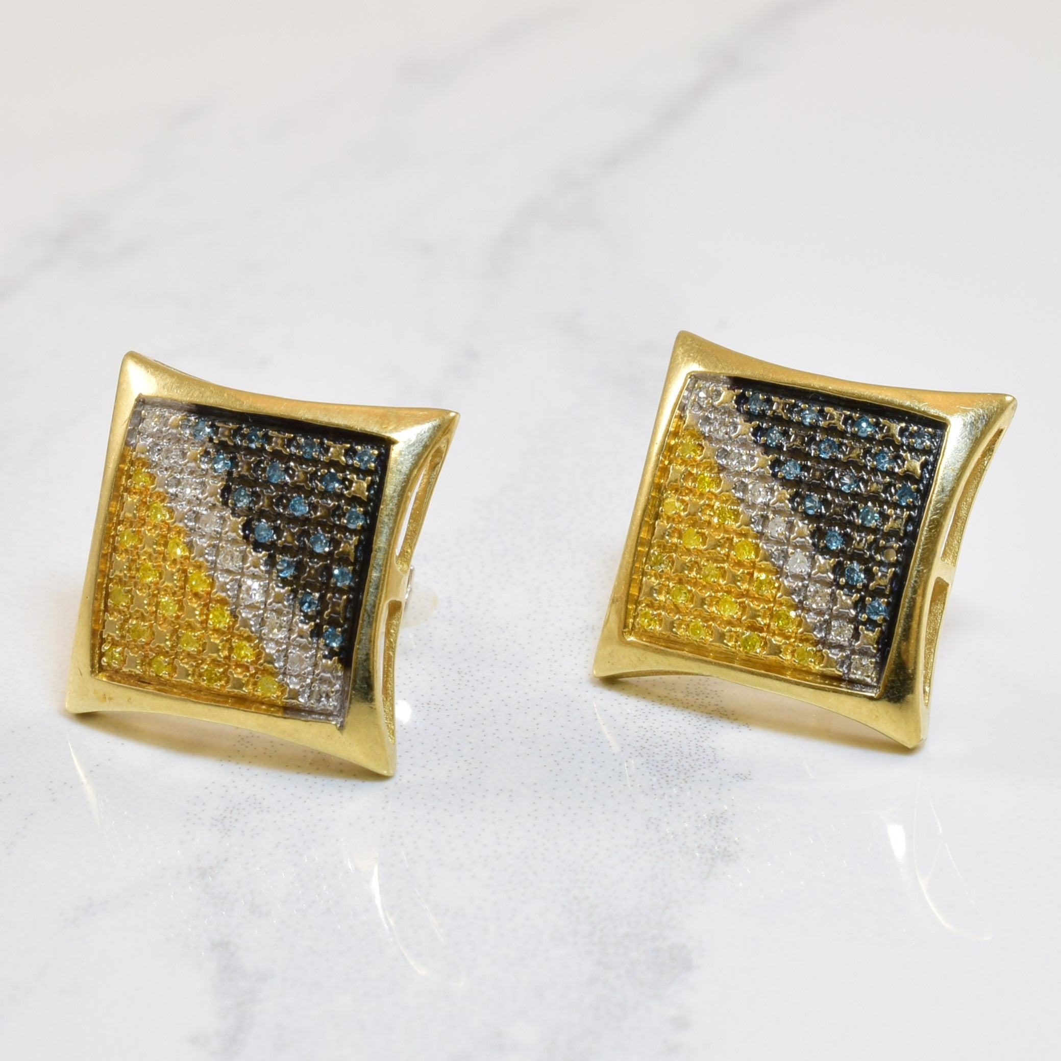 Multi Coloured Diamond Shield Stud Earrings | 0.16ctw |