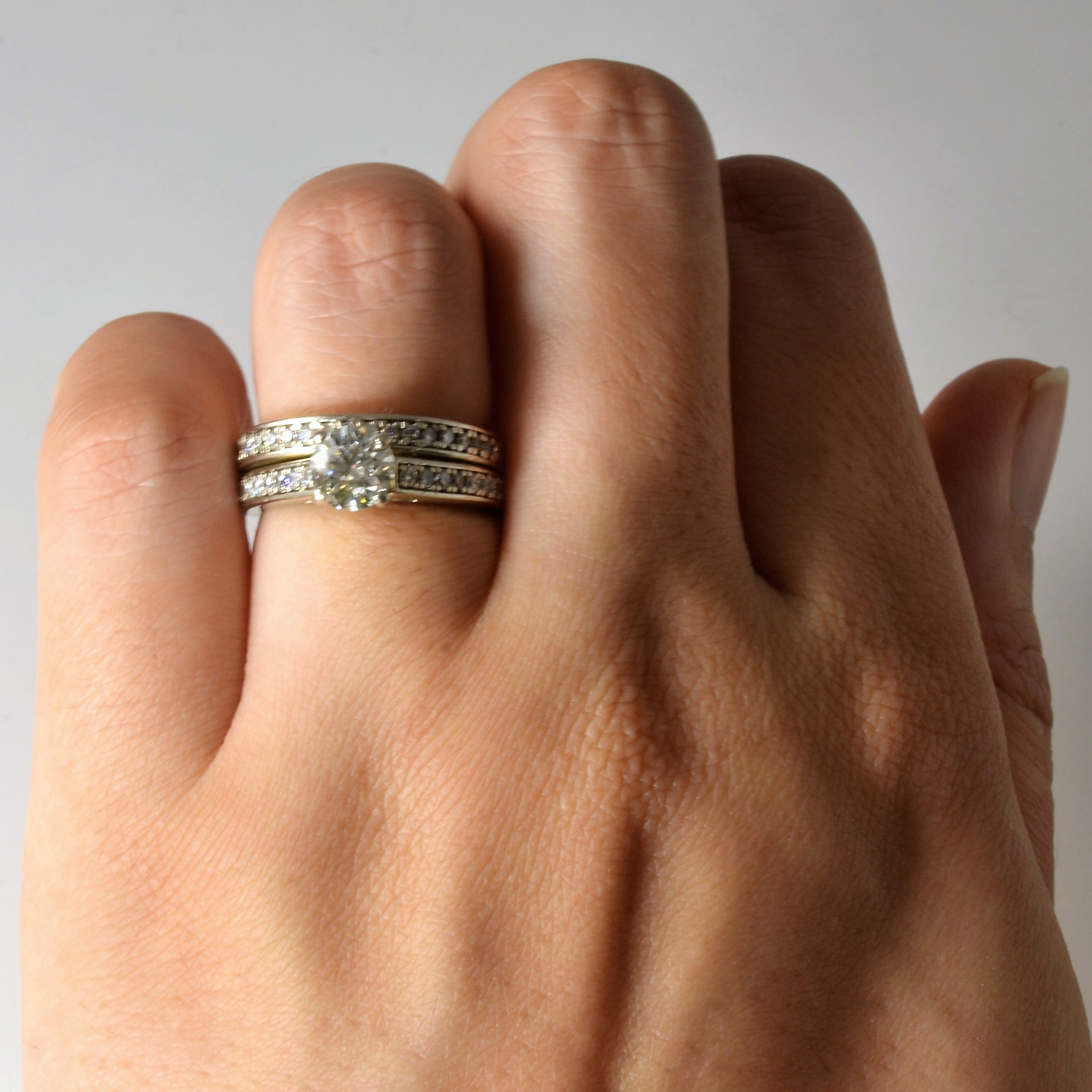 Pave Side Stone Wedding Set | 1.28ctw | SZ 5.25 |