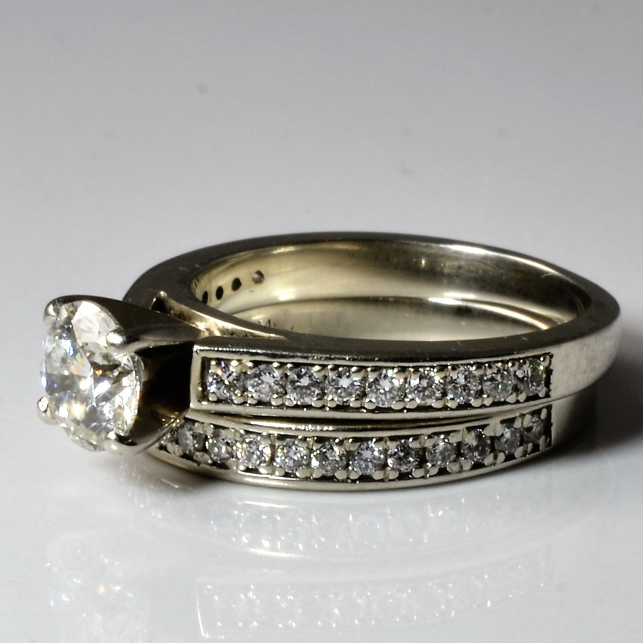 Pave Side Stone Wedding Set | 1.28ctw | SZ 5.25 |