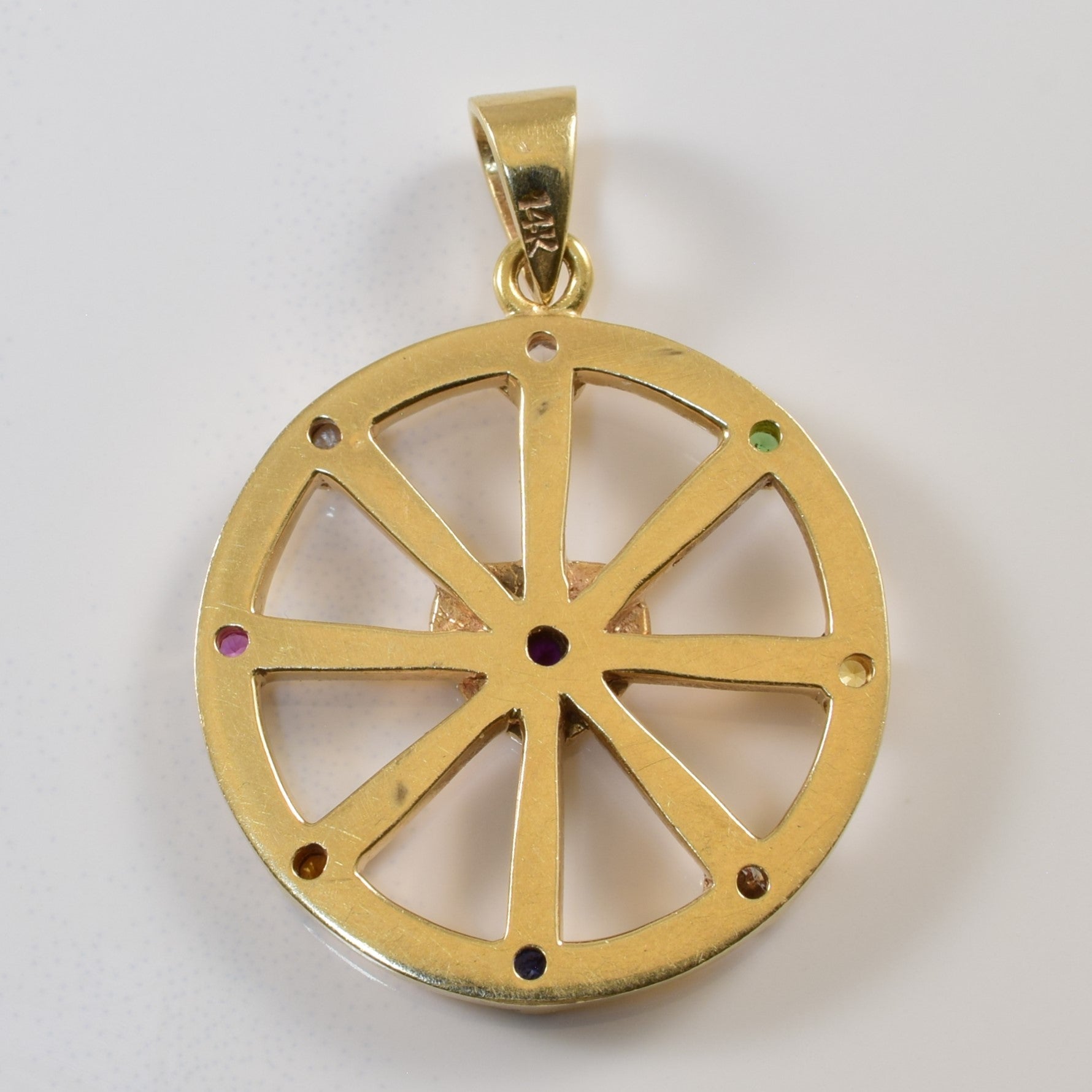 Diamond and Multi Gemstone Wheel with Heart 14k Pendant | 0.1 ctw |