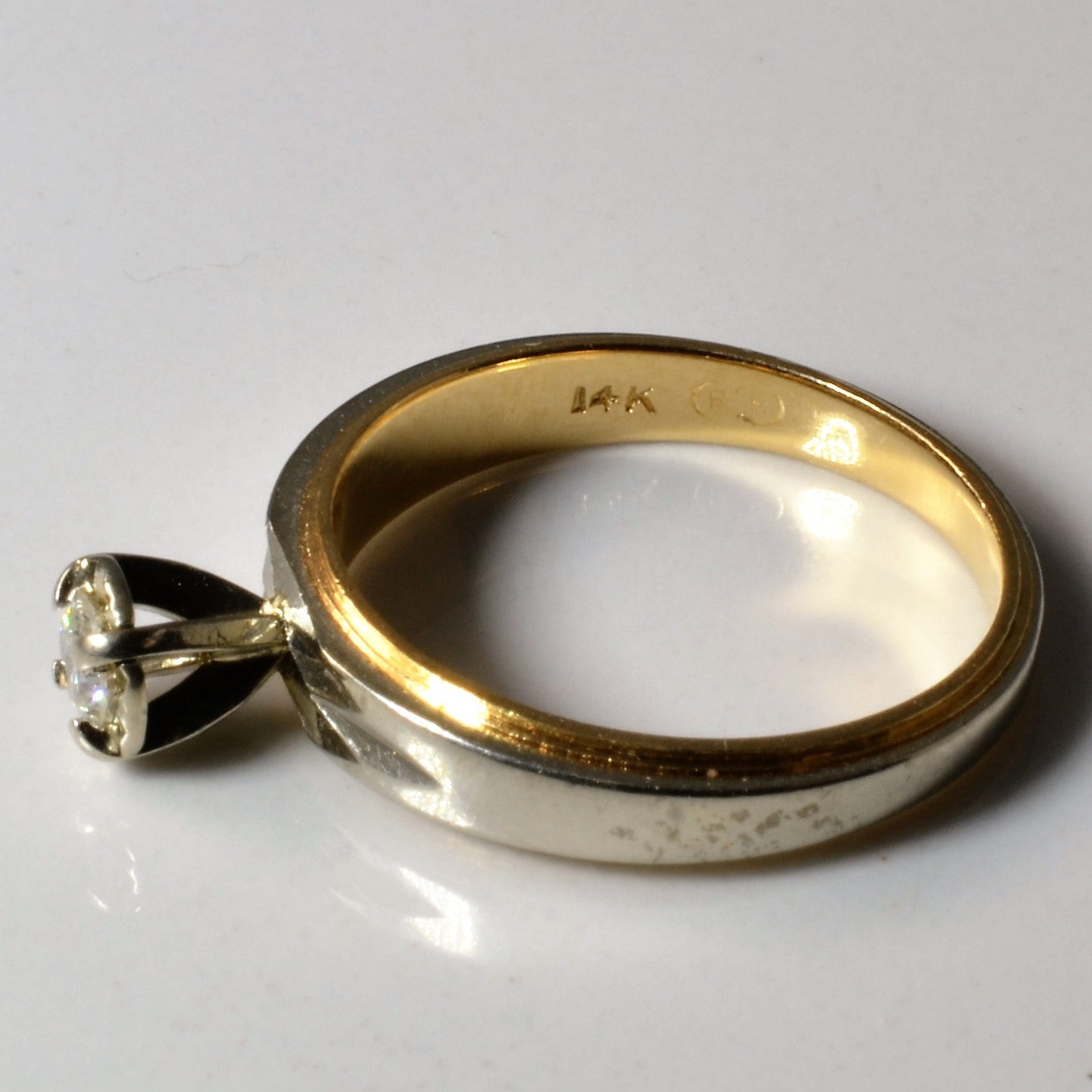 Two Tone Solitaire Diamond Ring | 0.13ct | SZ 5.5 |