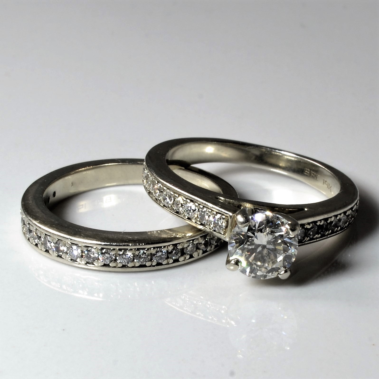 Pave Side Stone Wedding Set | 1.28ctw | SZ 5.25 |