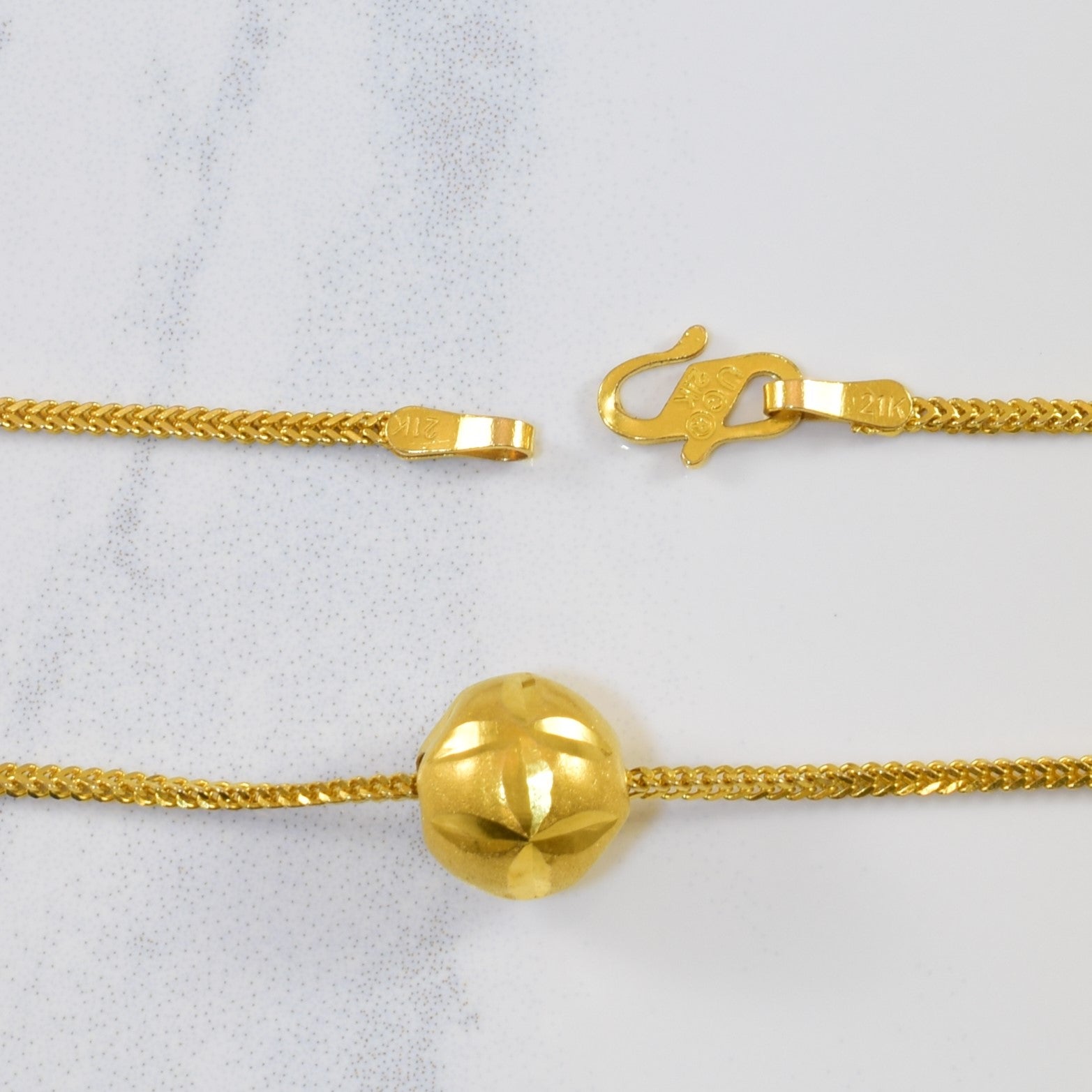 21k Yellow Gold Snake Chain & Ball Pendant | 16" |