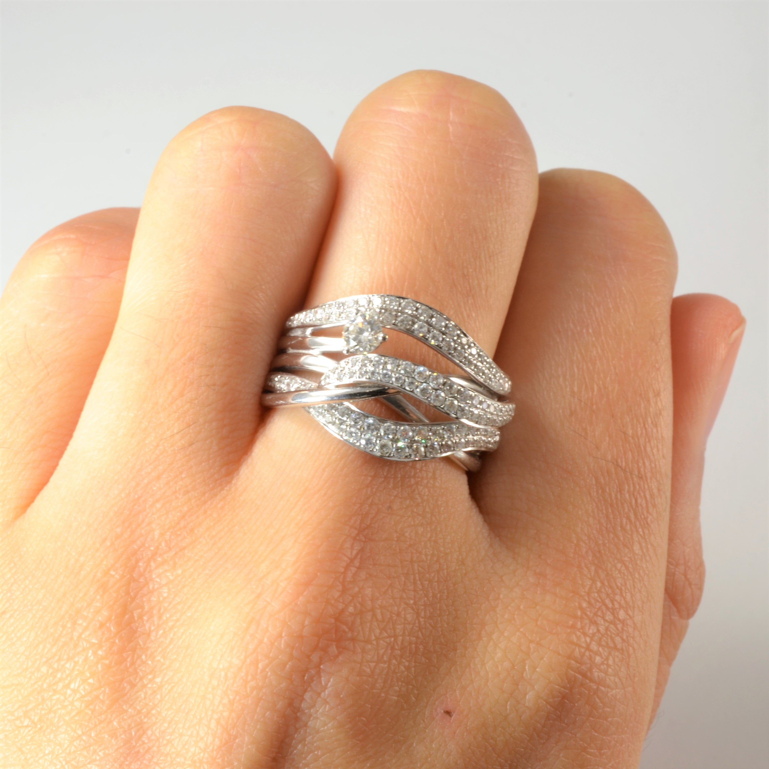 Wide Diamond Bypass Band | 1.07ctw | SZ 6.5 |