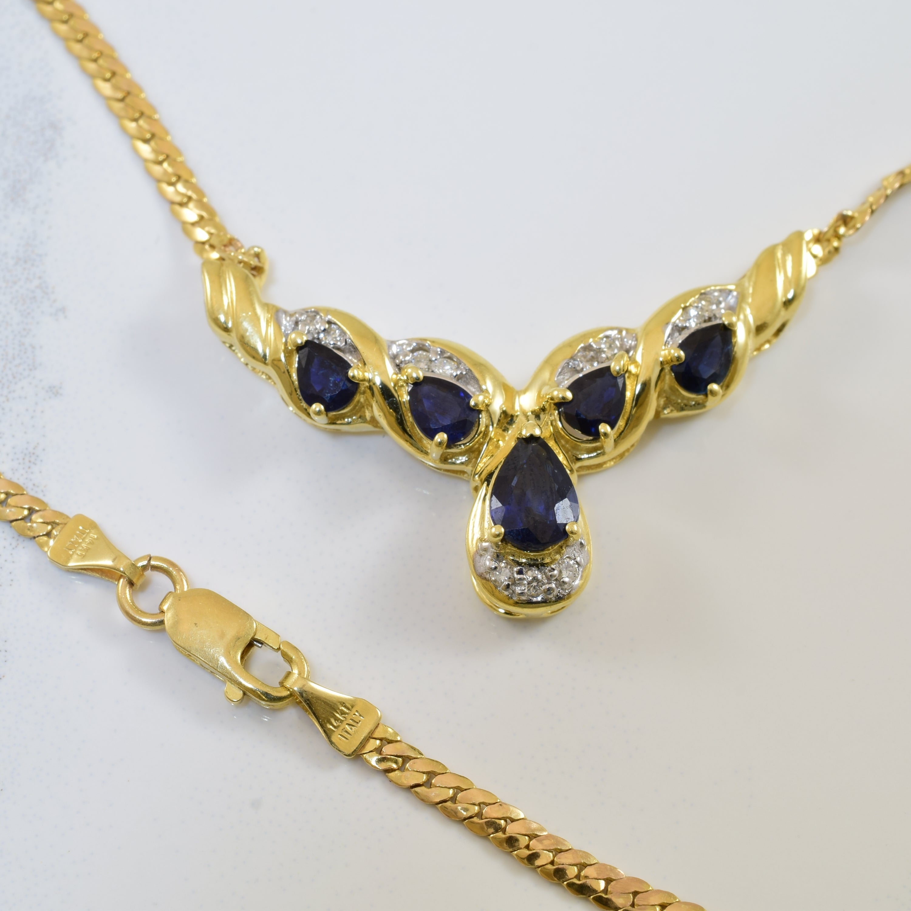 Blue Sapphire & Diamond Necklace | 1.25ctw, 0.06ctw | 16" |