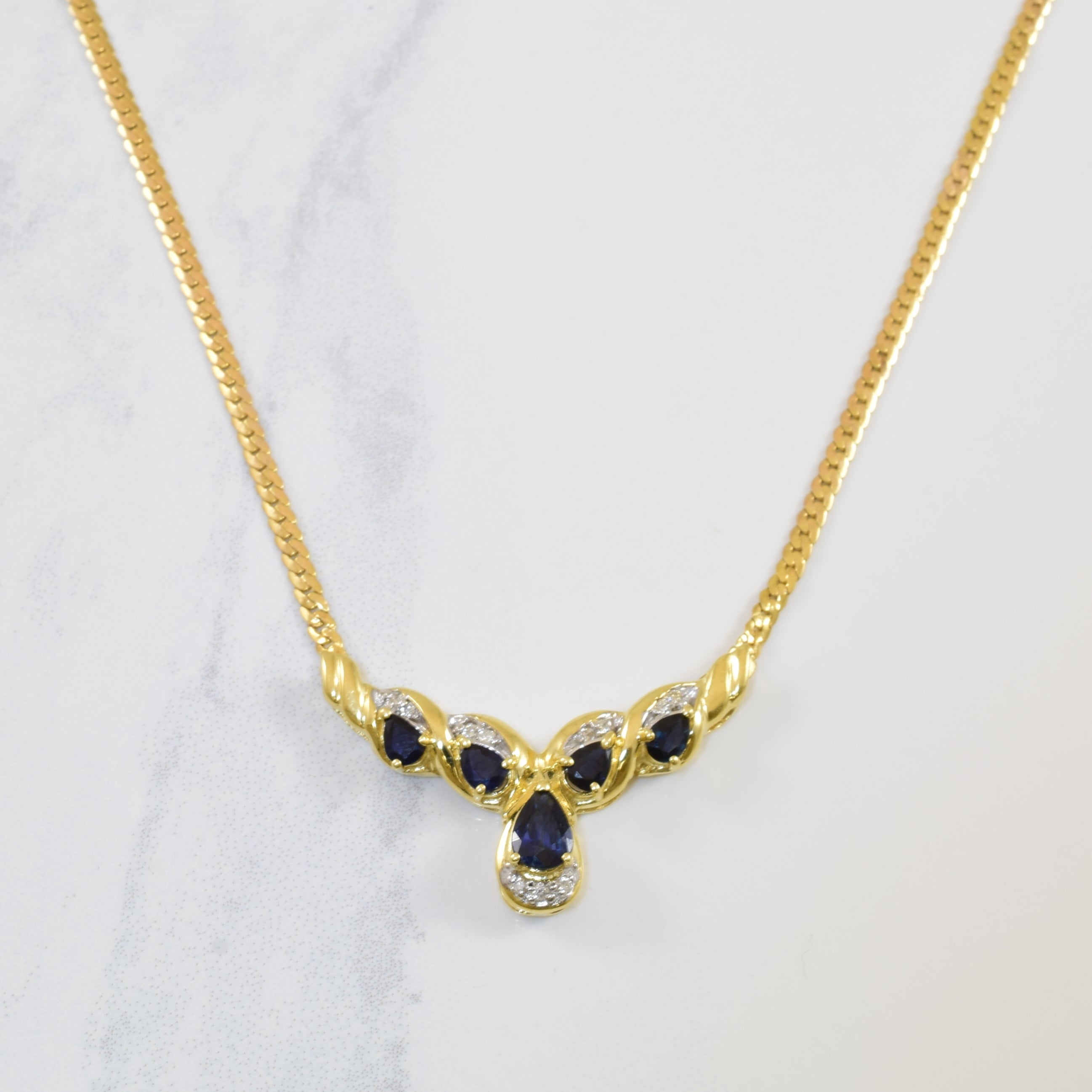 Blue Sapphire & Diamond Necklace | 1.25ctw, 0.06ctw | 16" |