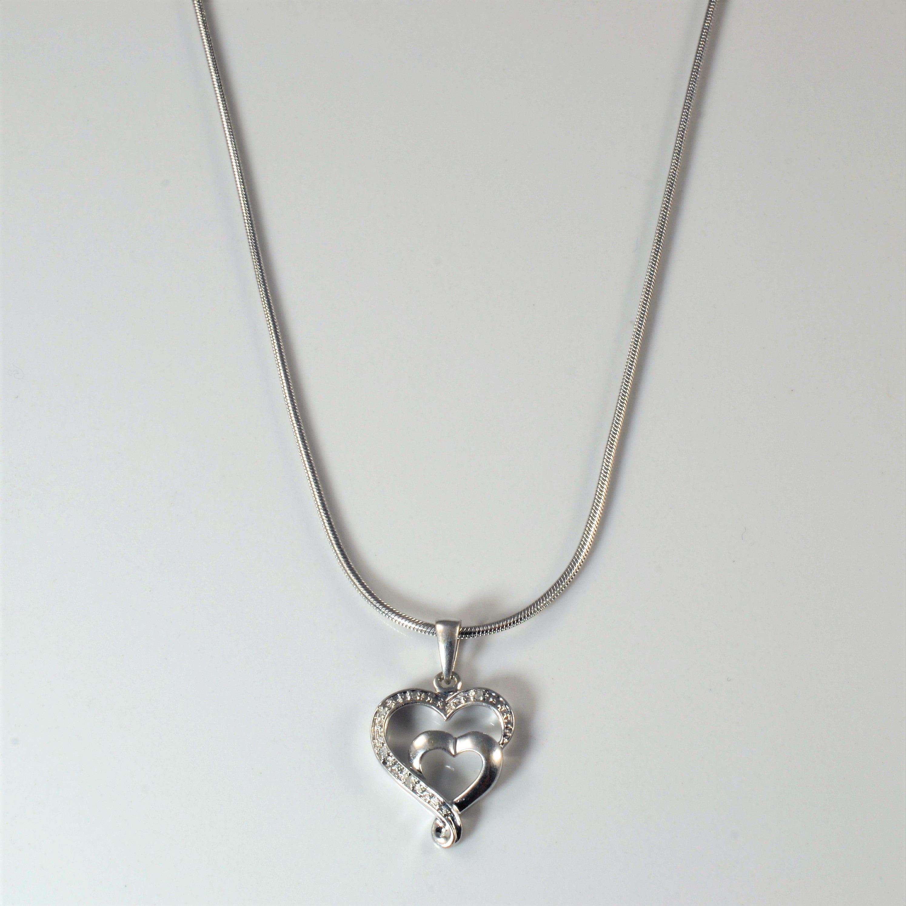 Double Diamond Heart Necklace | 0.015ctw | 17" |