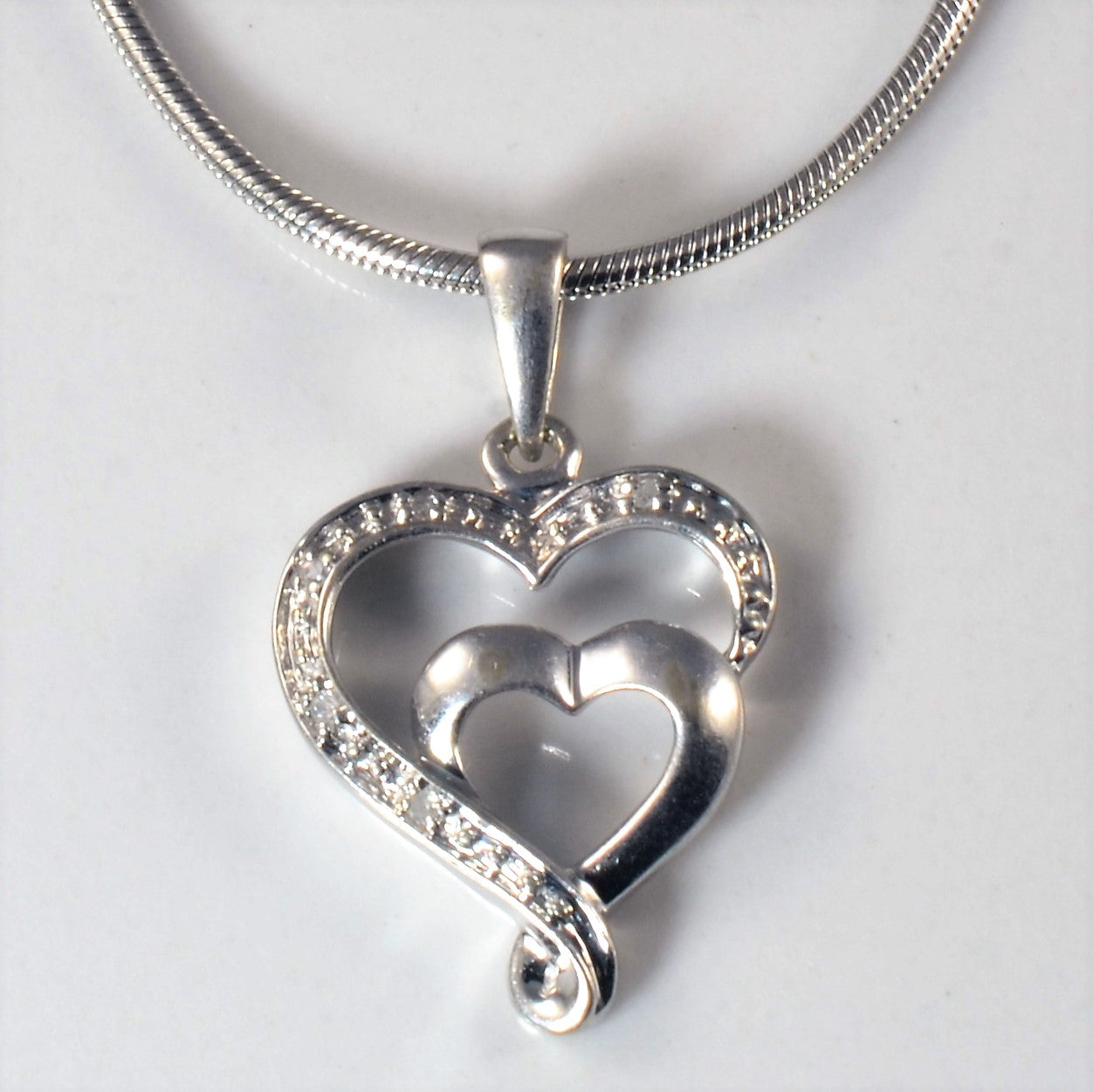 Double Diamond Heart Necklace | 0.015ctw | 17" |