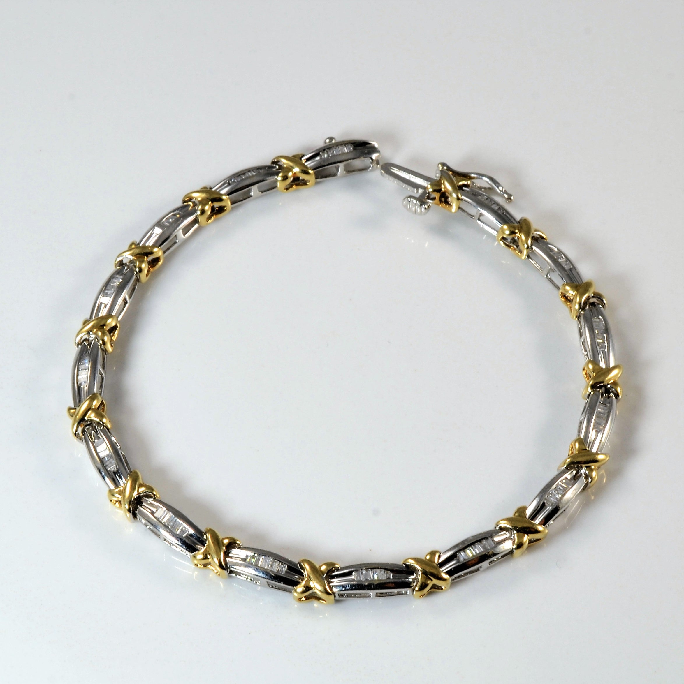 Two Tone Gold Baguette Cut Diamond Tennis Bracelet | 0.45ctw | 7" |