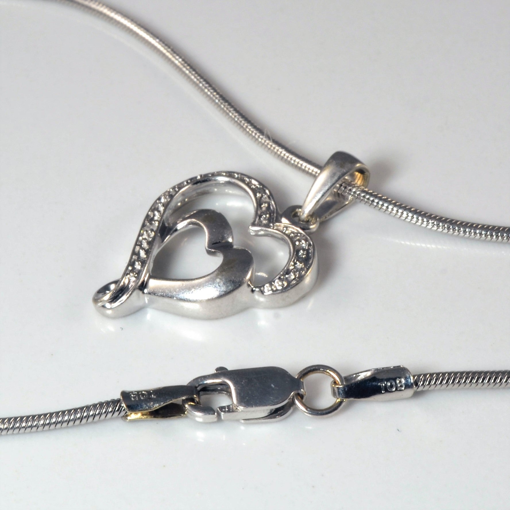 Double Diamond Heart Necklace | 0.015ctw | 17" |