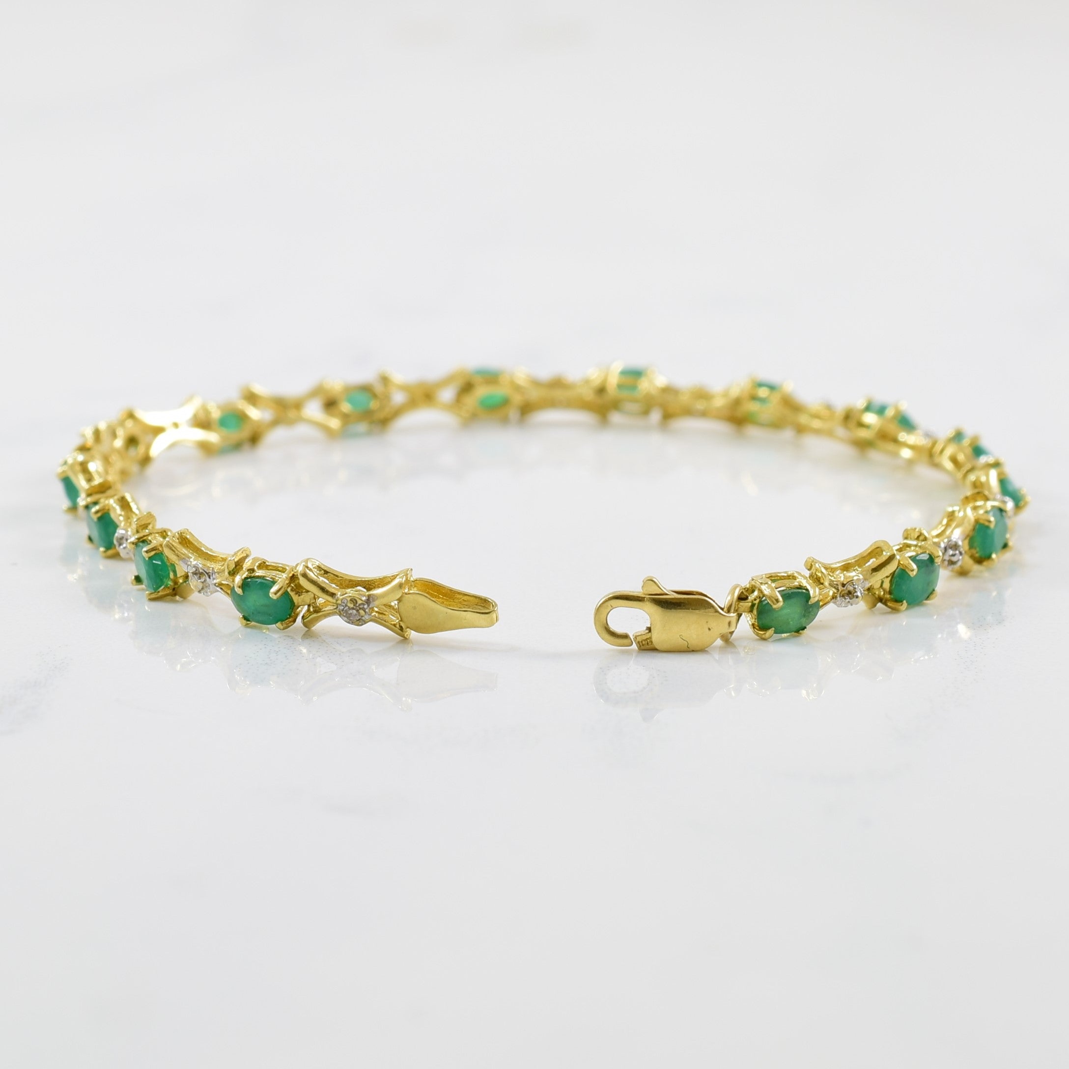 Emerald & Diamond Gemstone Bracelet | 2.56ctw, 0.01ctw | 7" |
