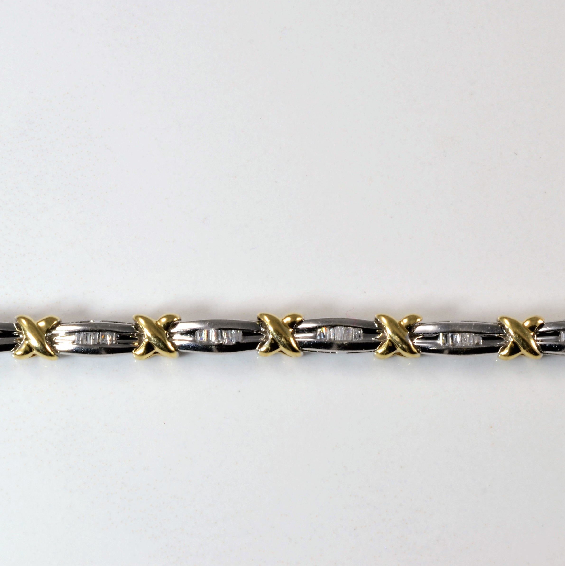 Two Tone Gold Baguette Cut Diamond Tennis Bracelet | 0.45ctw | 7" |