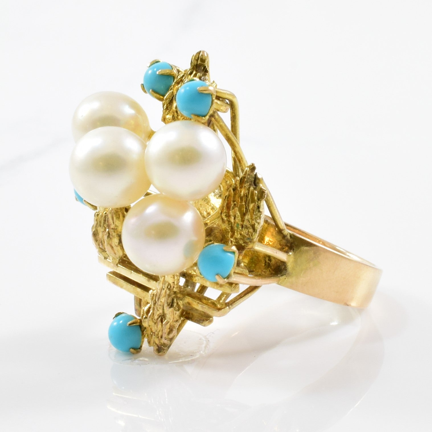 High Set Pearl & Turquoise Ring | SZ 7.25 |