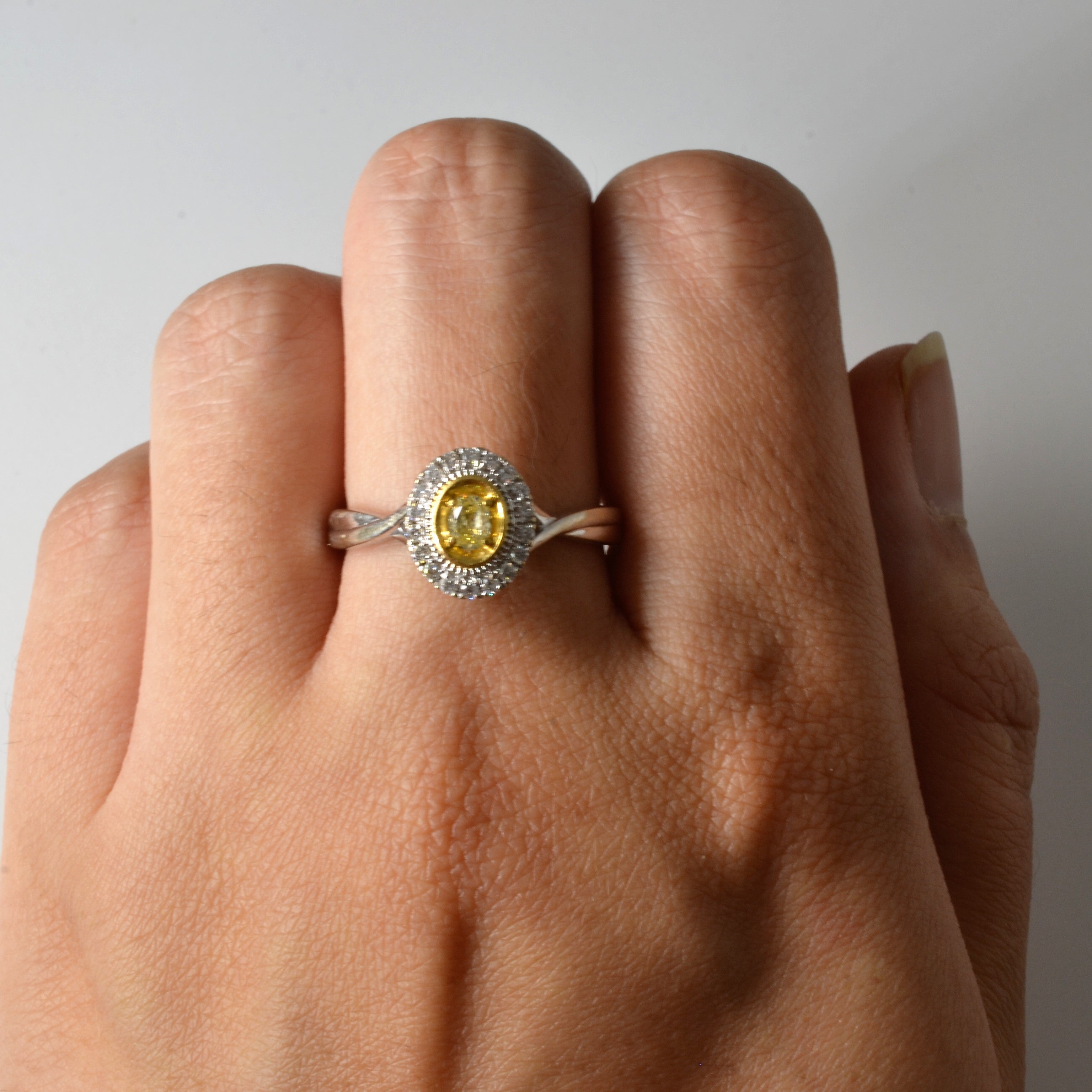 Halo Style Diamond Two Tone Gold Ring | 0.29ctw | SZ 8.25 |