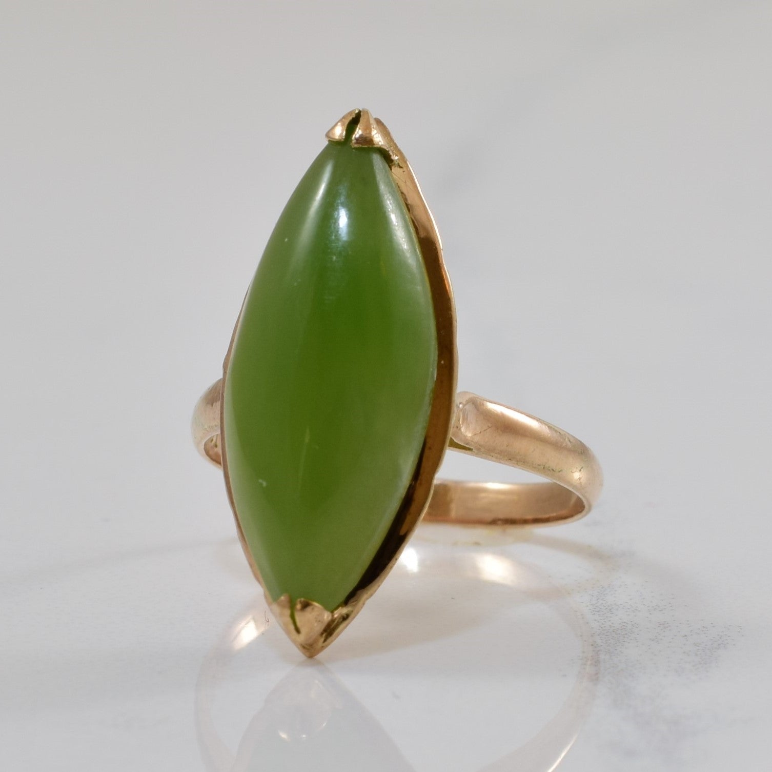 Nephrite Jade Navette Ring | 4.00ct | SZ 5.25 |
