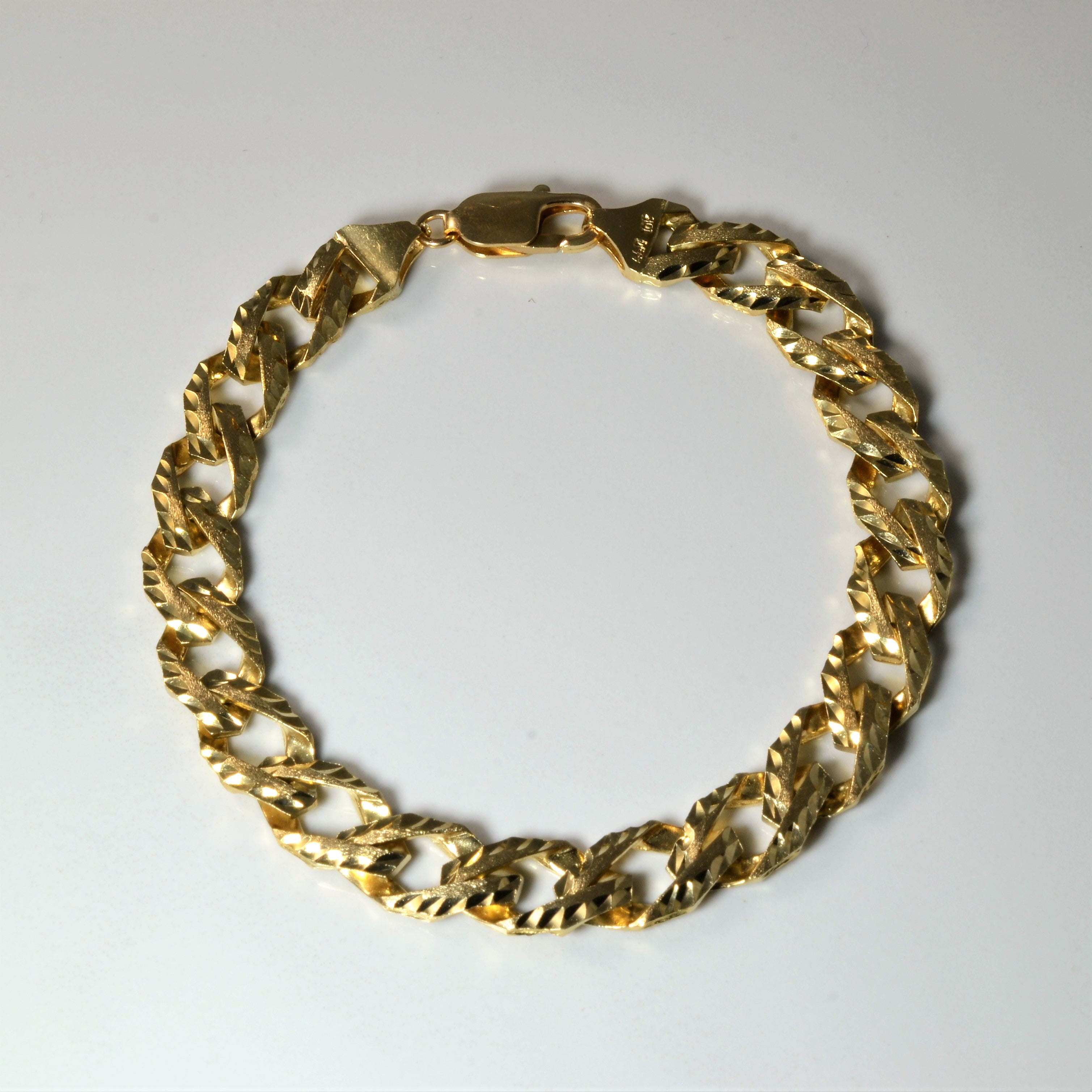 10k Yellow Gold Textured Curb Chain Bracelet | 9"|