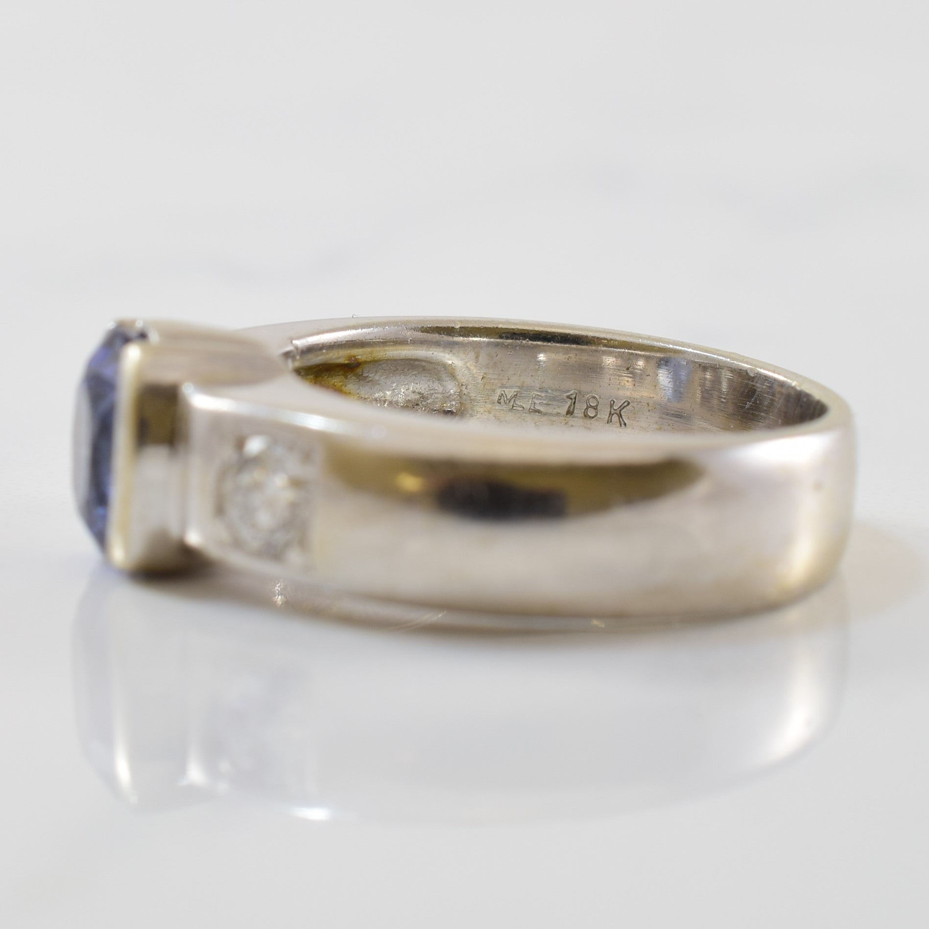 Half Bezel Blue Sapphire & Diamond Three Stone Ring | 1.50ct, 0.30ctw | SZ 6.25 |