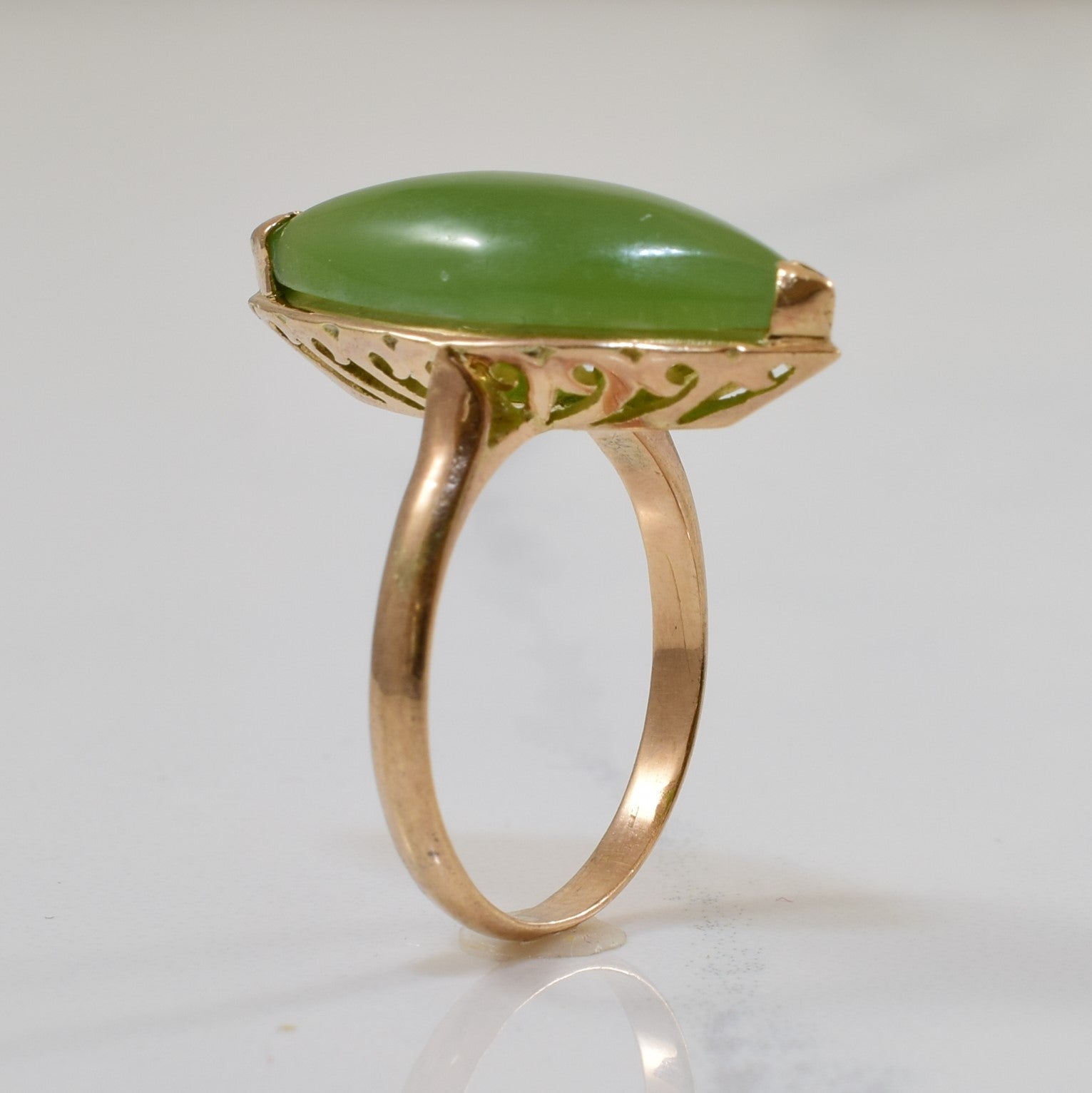 Nephrite Jade Navette Ring | 4.00ct | SZ 5.25 |
