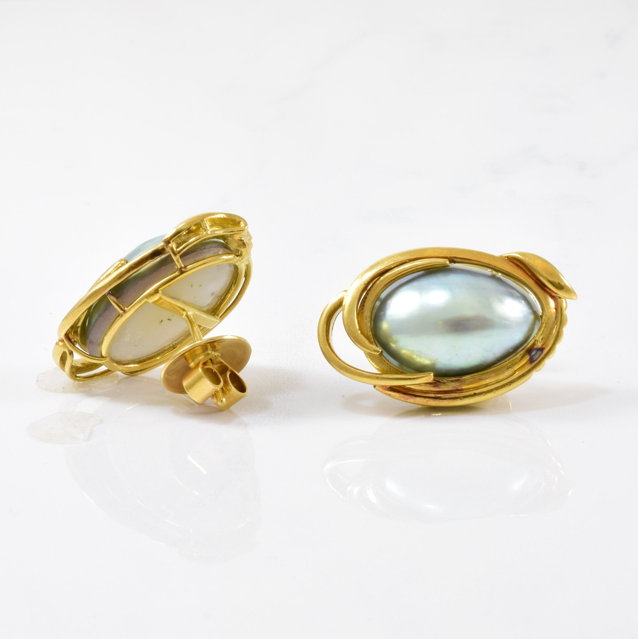 Gold Spiral Mabe Pearl Cocktail Earrings | 20.00ctw |