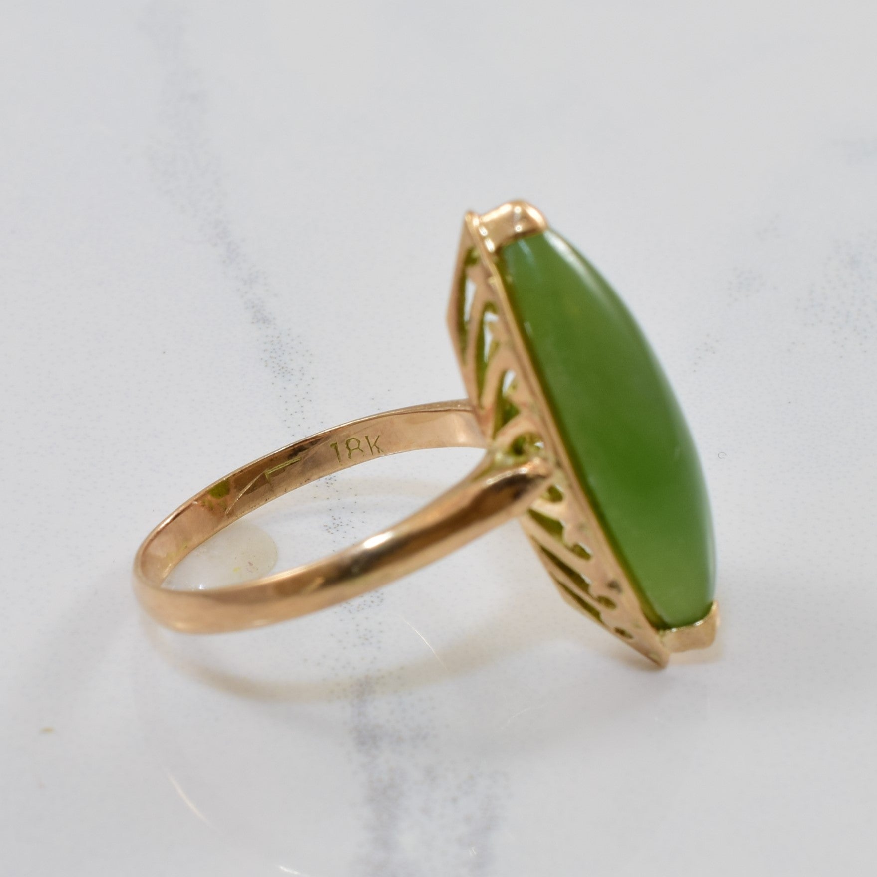Nephrite Jade Navette Ring | 4.00ct | SZ 5.25 |